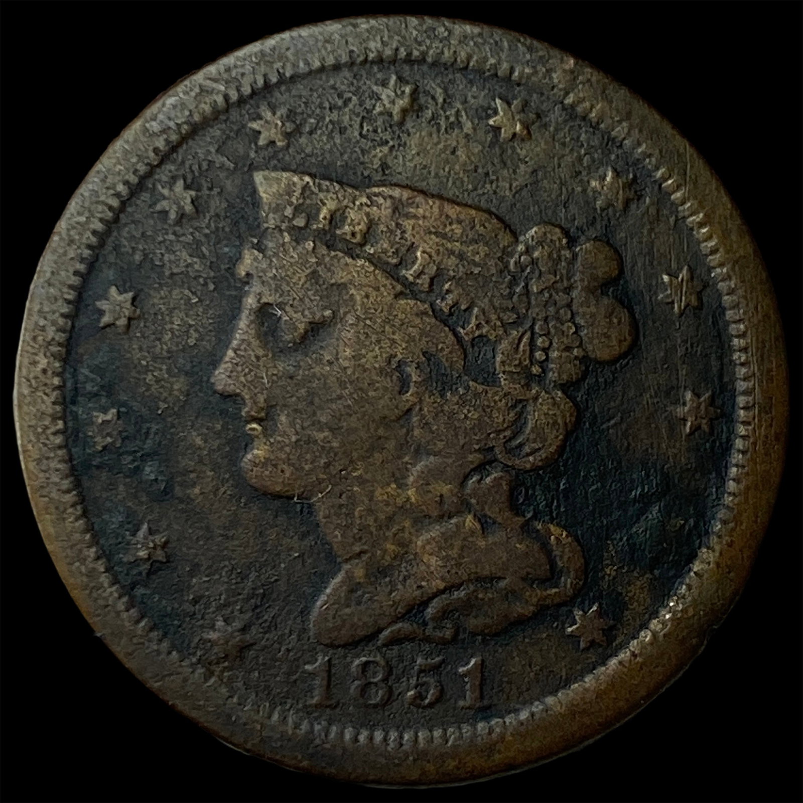 1851 Braided Hair Half Cent NICELY CIRCULATED