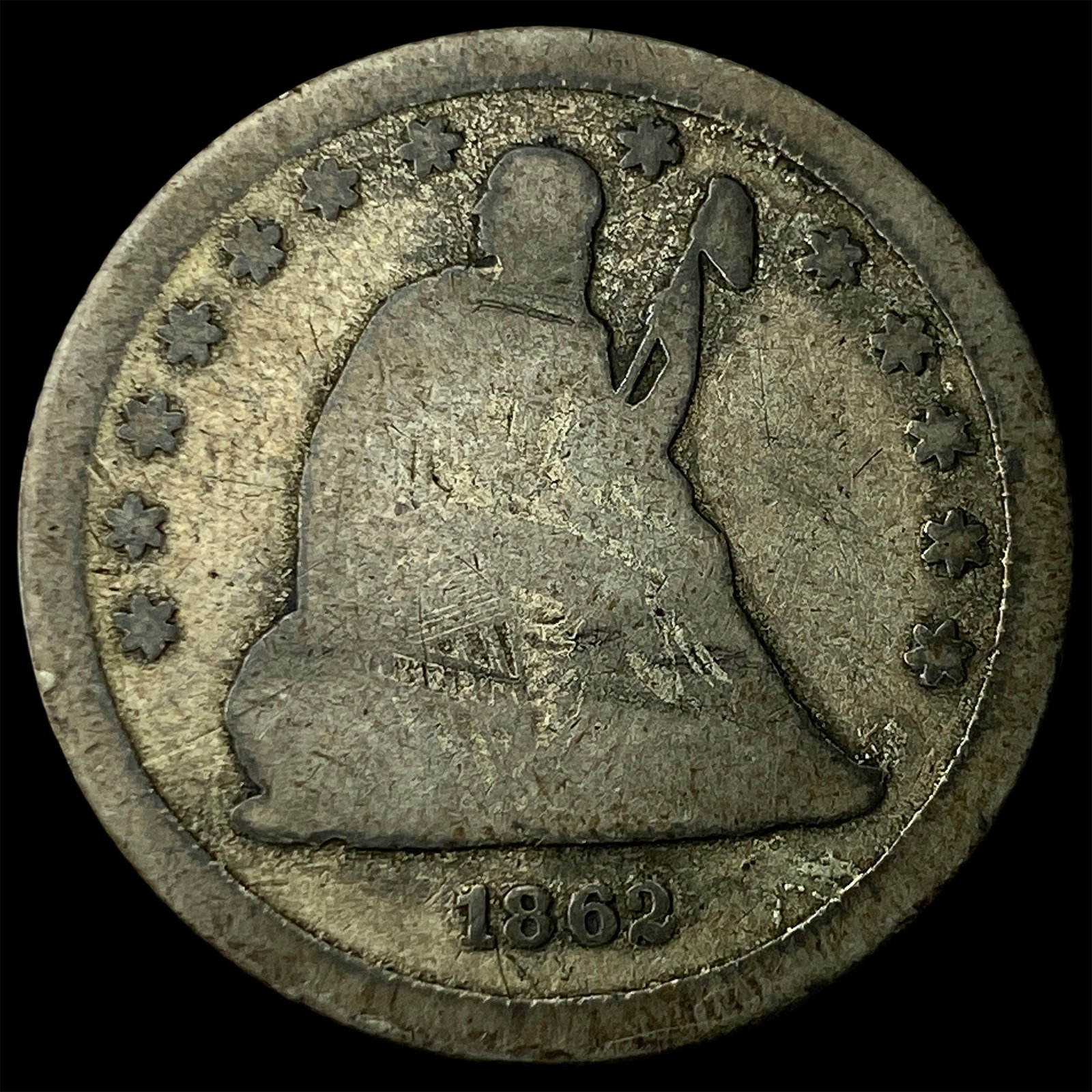 1862 Silver Seated Liberty Quarter NICELY CIRCULATED