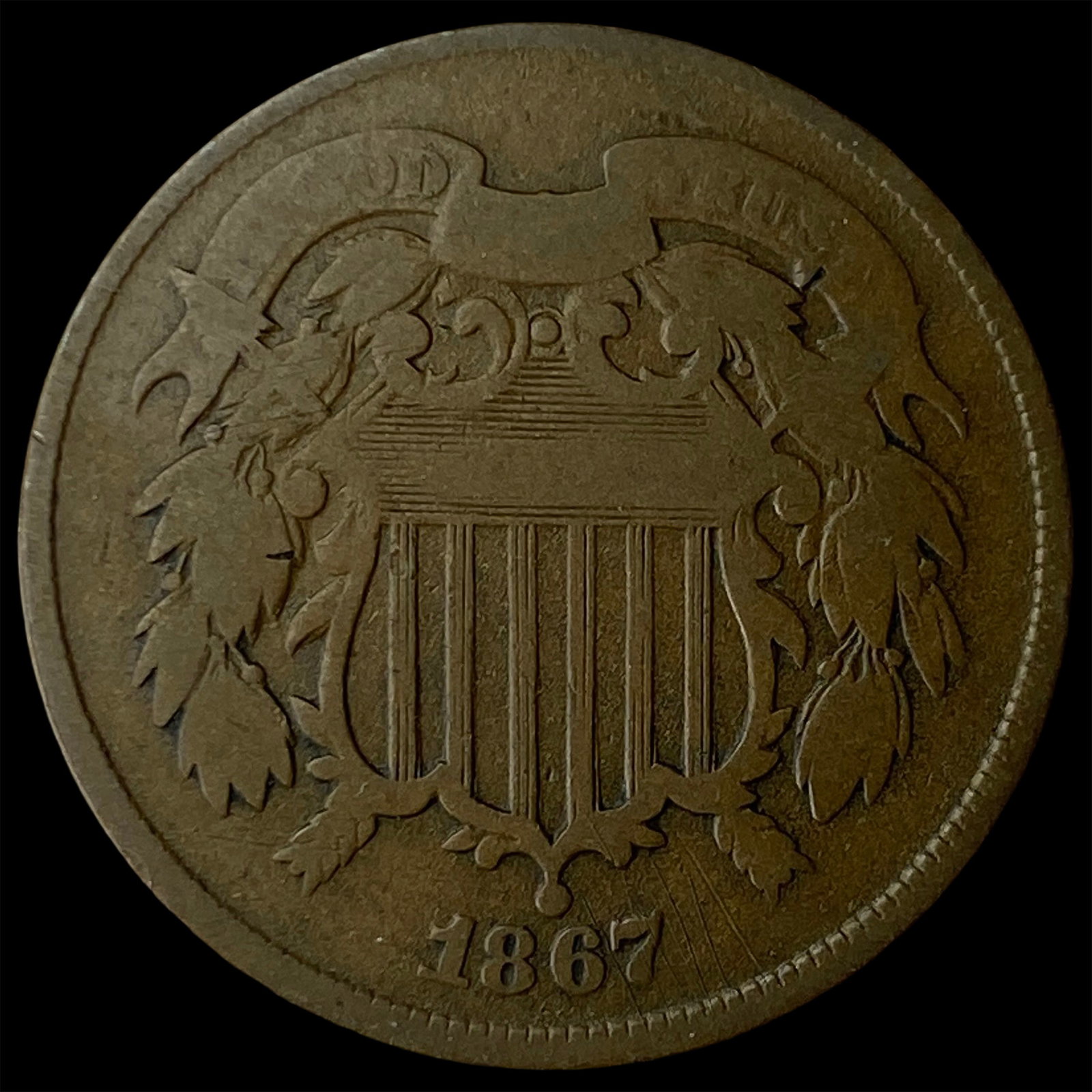 1867 Shield Two Cents NICELY CIRCULATED