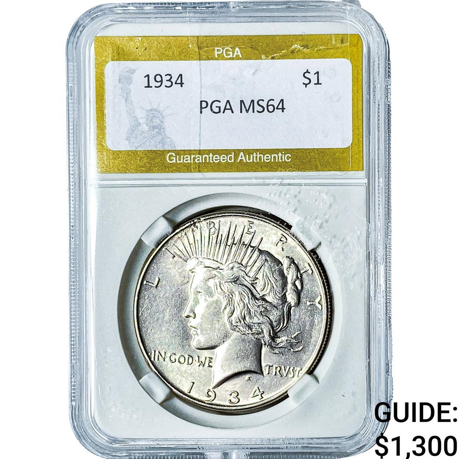 1934 Silver Peace Dollar PGA MS64: 1934 Silver Peace Dollar PGA MS64