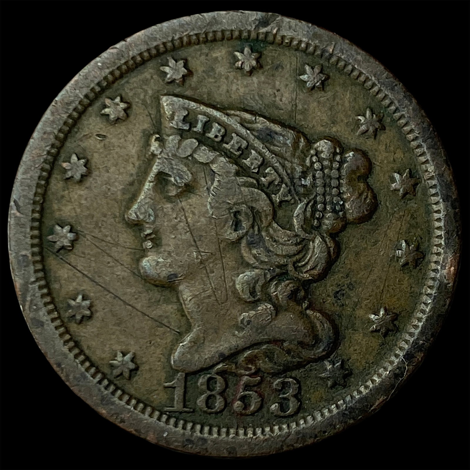 1853 Braided Hair Half Cent LIGHTLY CIRCULATED: 1853 Braided Hair Half Cent LIGHTLY CIRCULATED