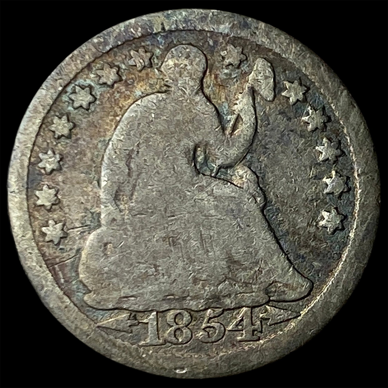 1854 Seated Liberty Silver Half Dime NICELY CIRCULATED: 1854 Seated Liberty Silver Half Dime NICELY CIRCULATED