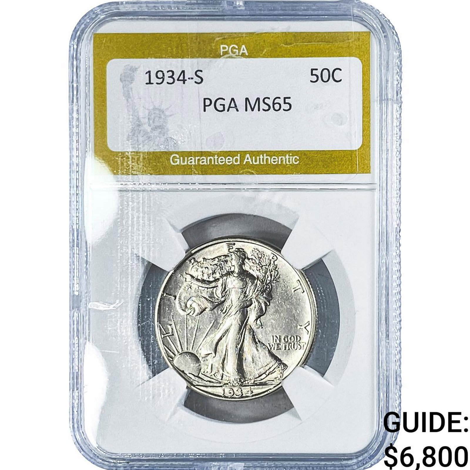 1934-S Walking Liberty Half Dollar PGA MS65: 1934-S Walking Liberty Half Dollar PGA MS65