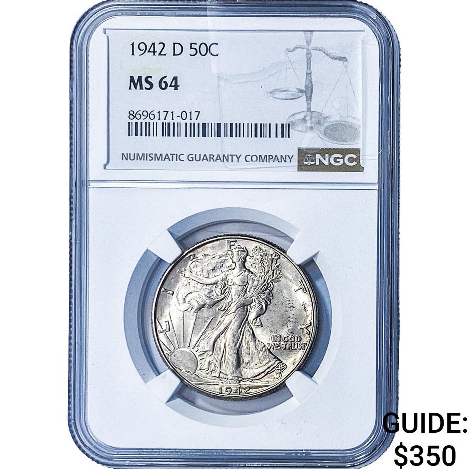 1942-D Walking Liberty Half Dollar NGC MS64: 1942-D Walking Liberty Half Dollar NGC MS64