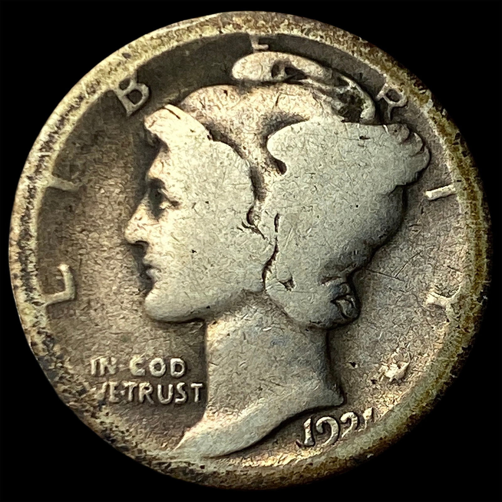 1921 Silver Mercury Dime NICELY CIRCULATED: 1921 Silver Mercury Dime NICELY CIRCULATED