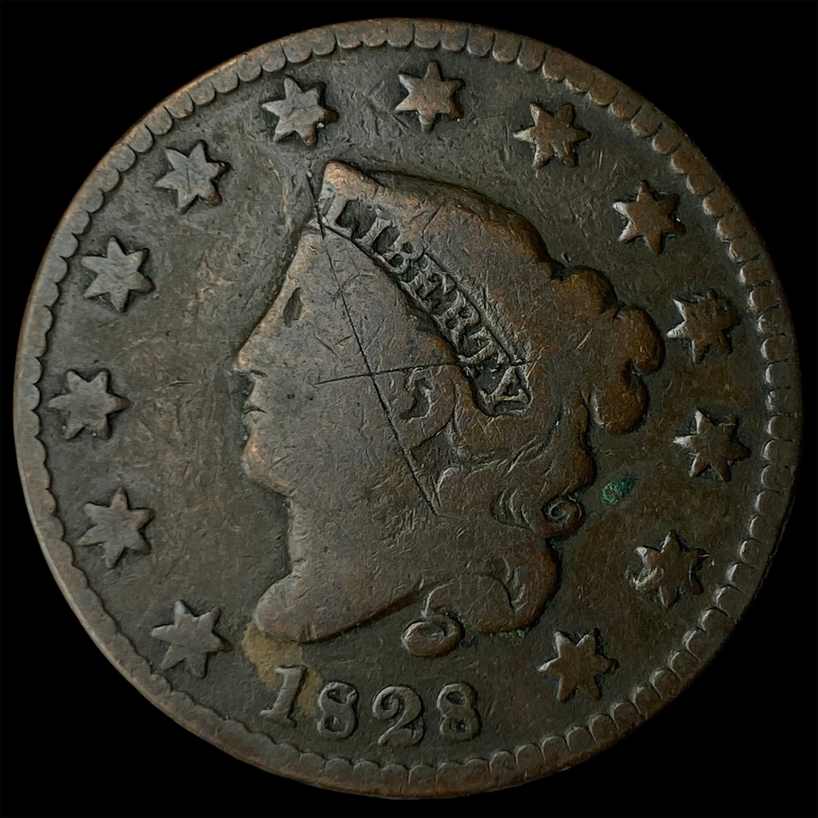 1828 Coronet Head Large Cent NICELY CIRCULATED: 1828 Coronet Head Large Cent NICELY CIRCULATED
