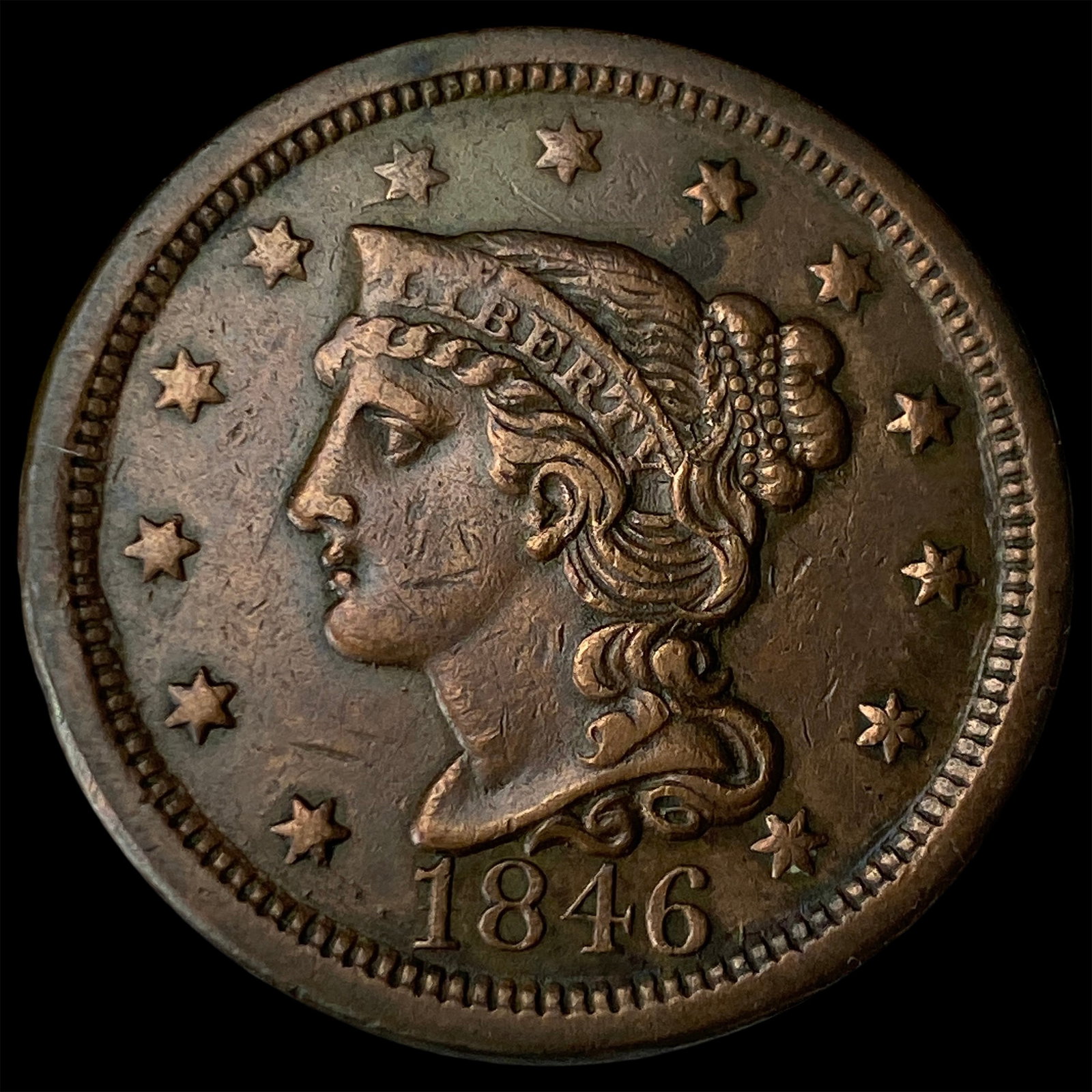 1846 Braided Hair Large Cent CLOSELY UNCIRCULATED: 1846 Braided Hair Large Cent CLOSELY UNCIRCULATED