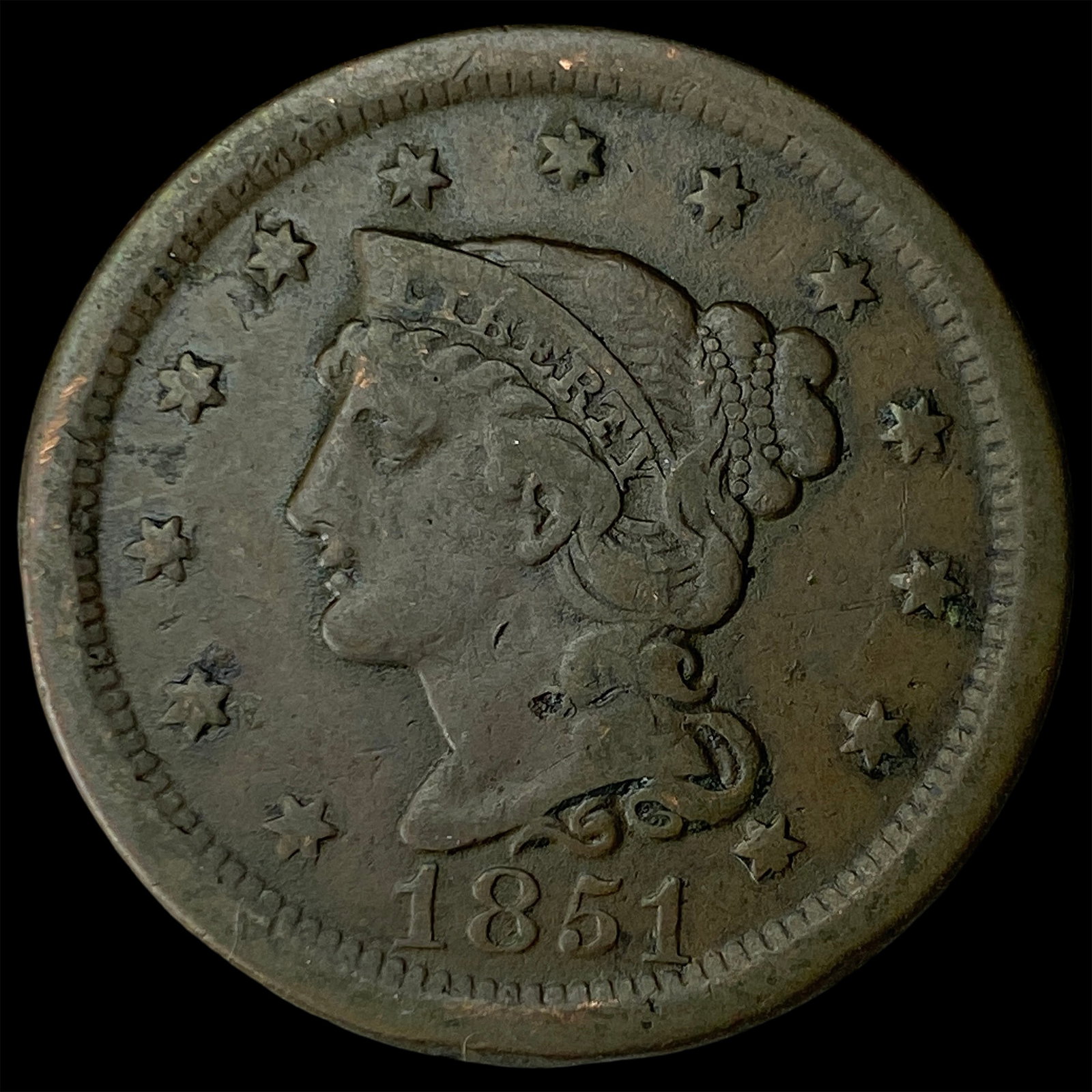 1851 Braided Hair Large Cent NEARLY UNCIRCULATED: 1851 Braided Hair Large Cent NEARLY UNCIRCULATED