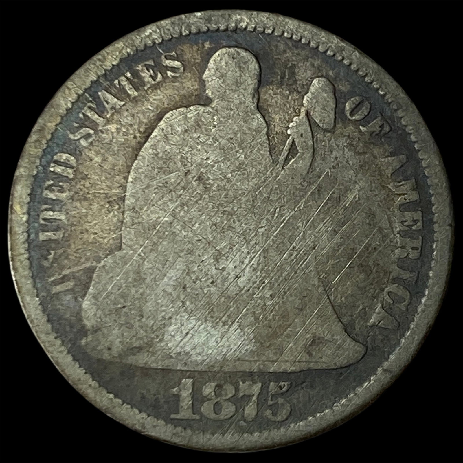 1875-CC Silver Seated Liberty Dime LIGHTLY CIRCULATED: 1875-CC Silver Seated Liberty Dime LIGHTLY CIRCULATED