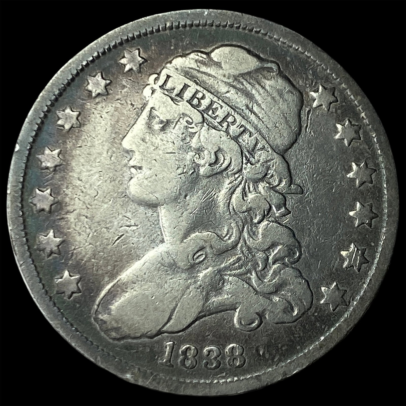 1838 Capped Bust Silver Quarter ABOUT UNCIRCULATED: 1838 Capped Bust Silver Quarter ABOUT UNCIRCULATED