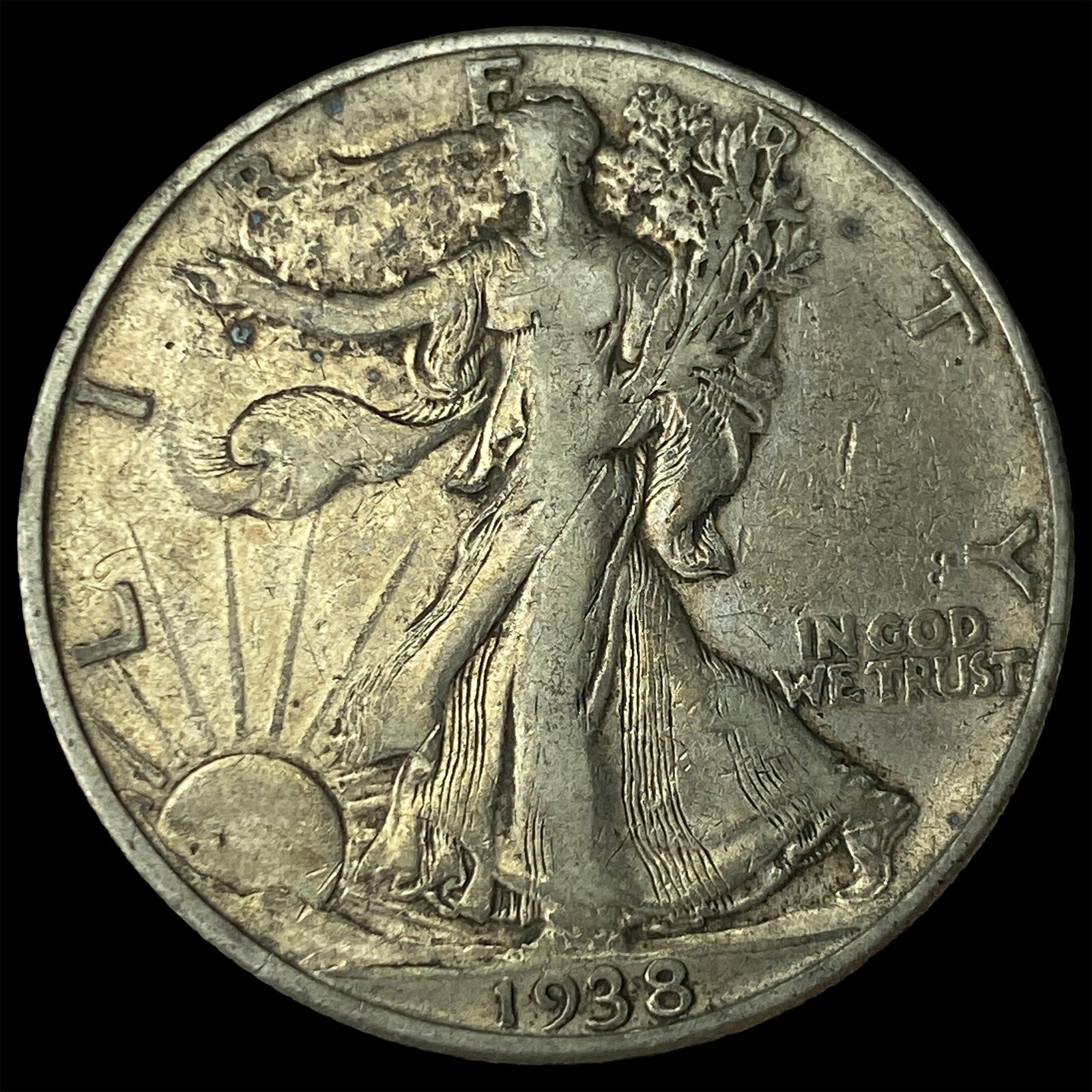 1938-D Silver Walking Liberty Half Dollar NEARLY UNCIRCULATED: 1938-D Silver Walking Liberty Half Dollar NEARLY UNCIRCULATED