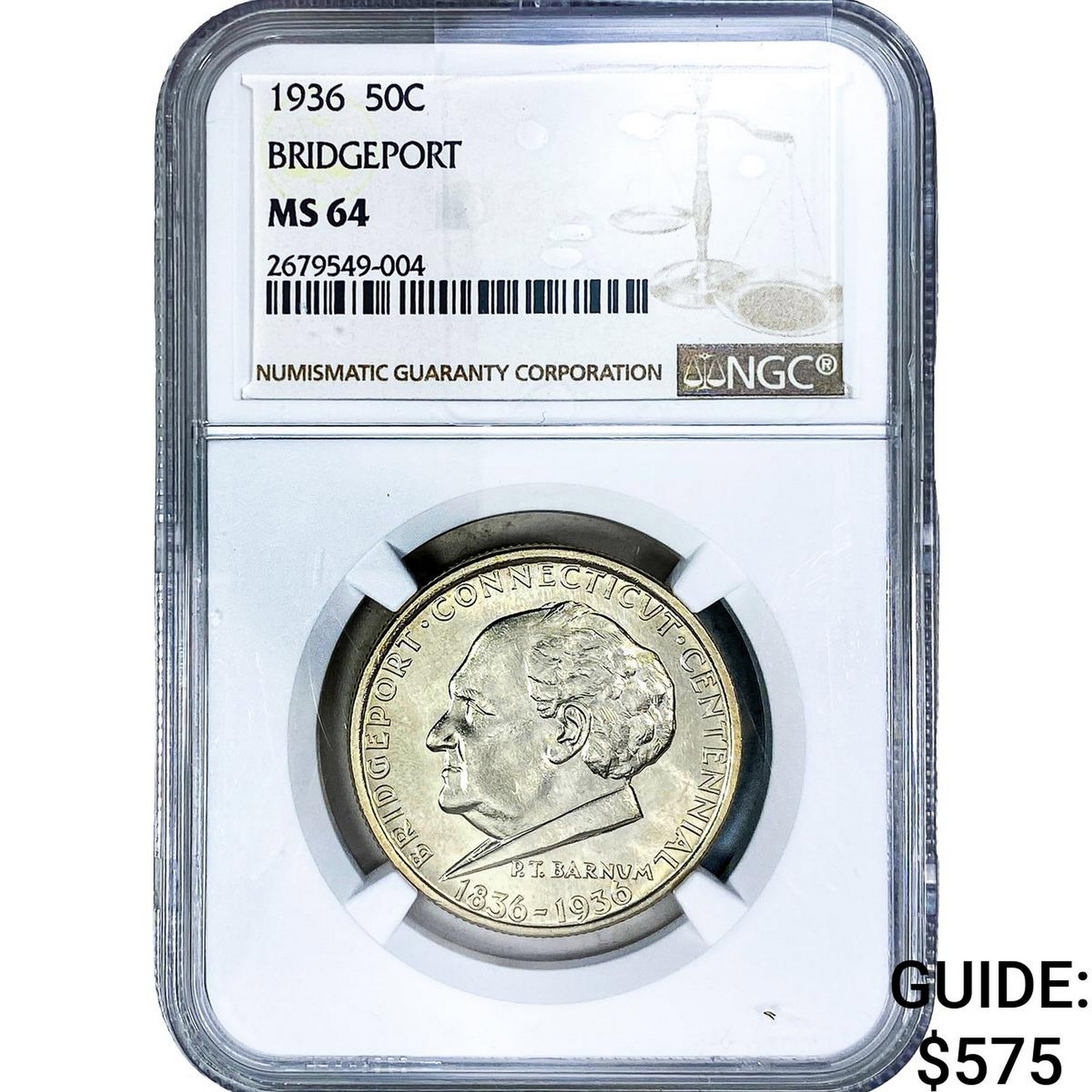 1936 Bridgeport Half Dollar NGC MS64: 1936 Bridgeport Half Dollar NGC MS64