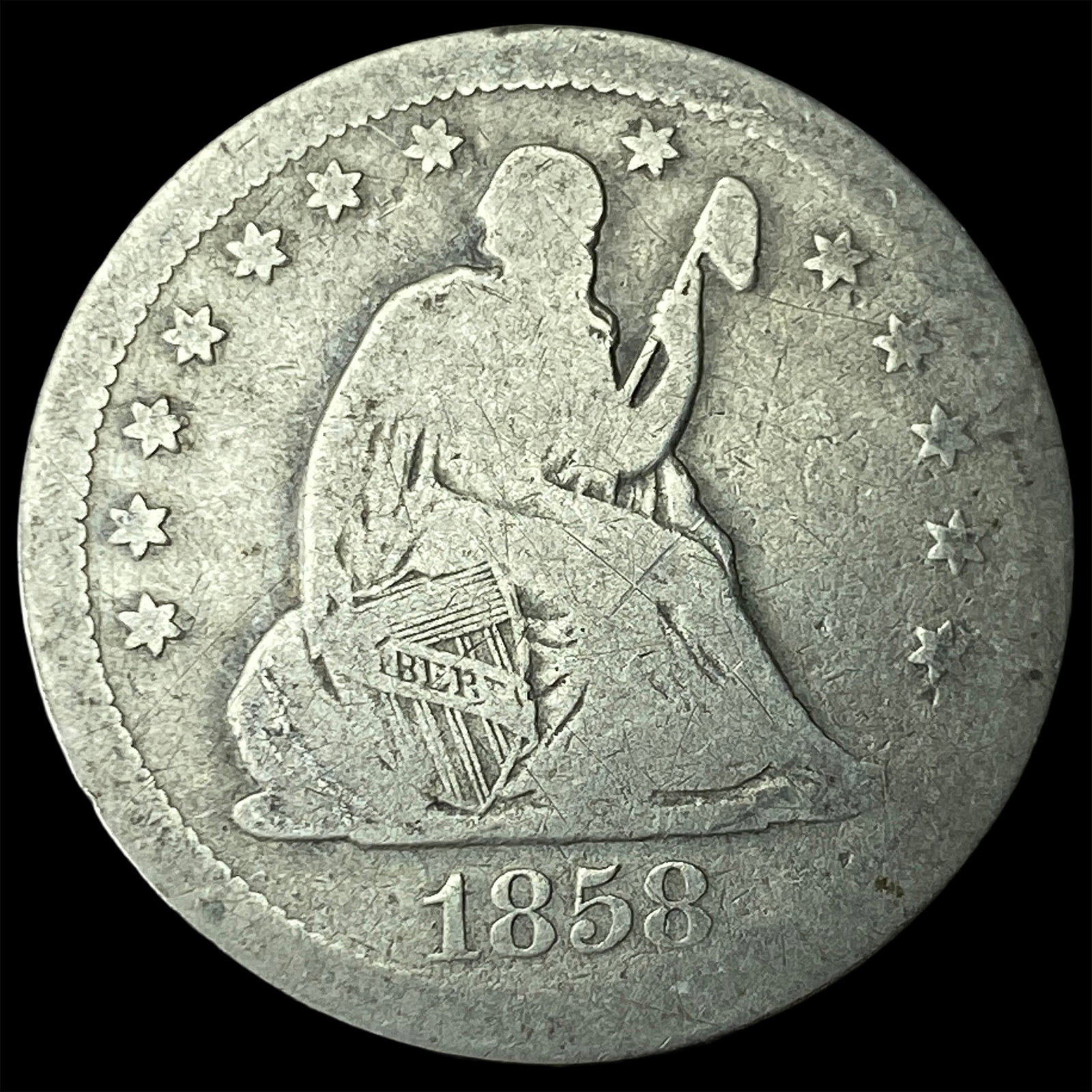 1858-S Silver Seated Liberty Quarter NICELY CIRCULATED: 1858-S Silver Seated Liberty Quarter NICELY CIRCULATED