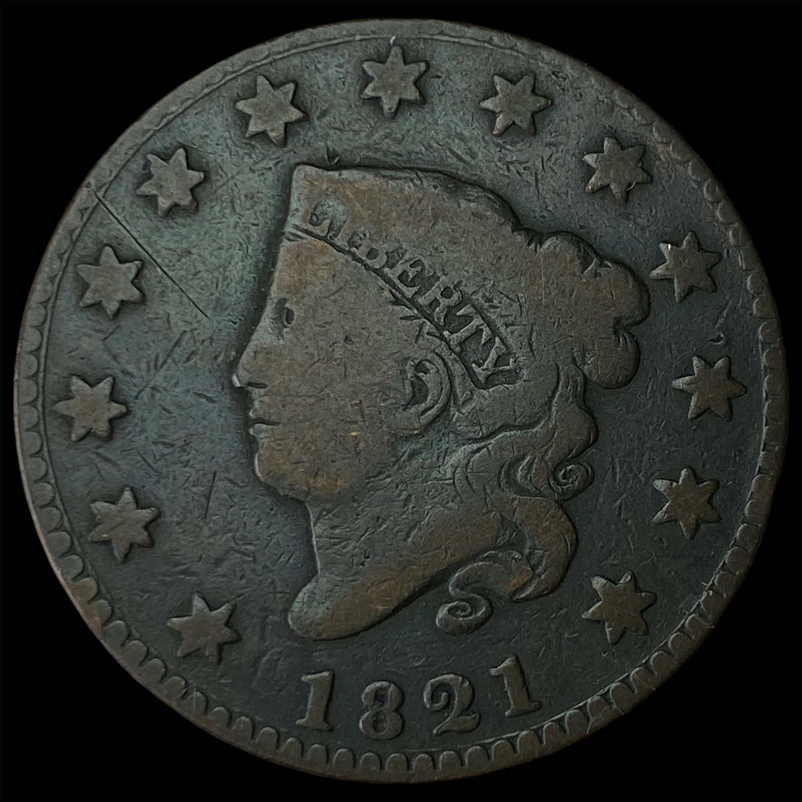1821 Coronet Head Large Cent NICELY CIRCULATED
