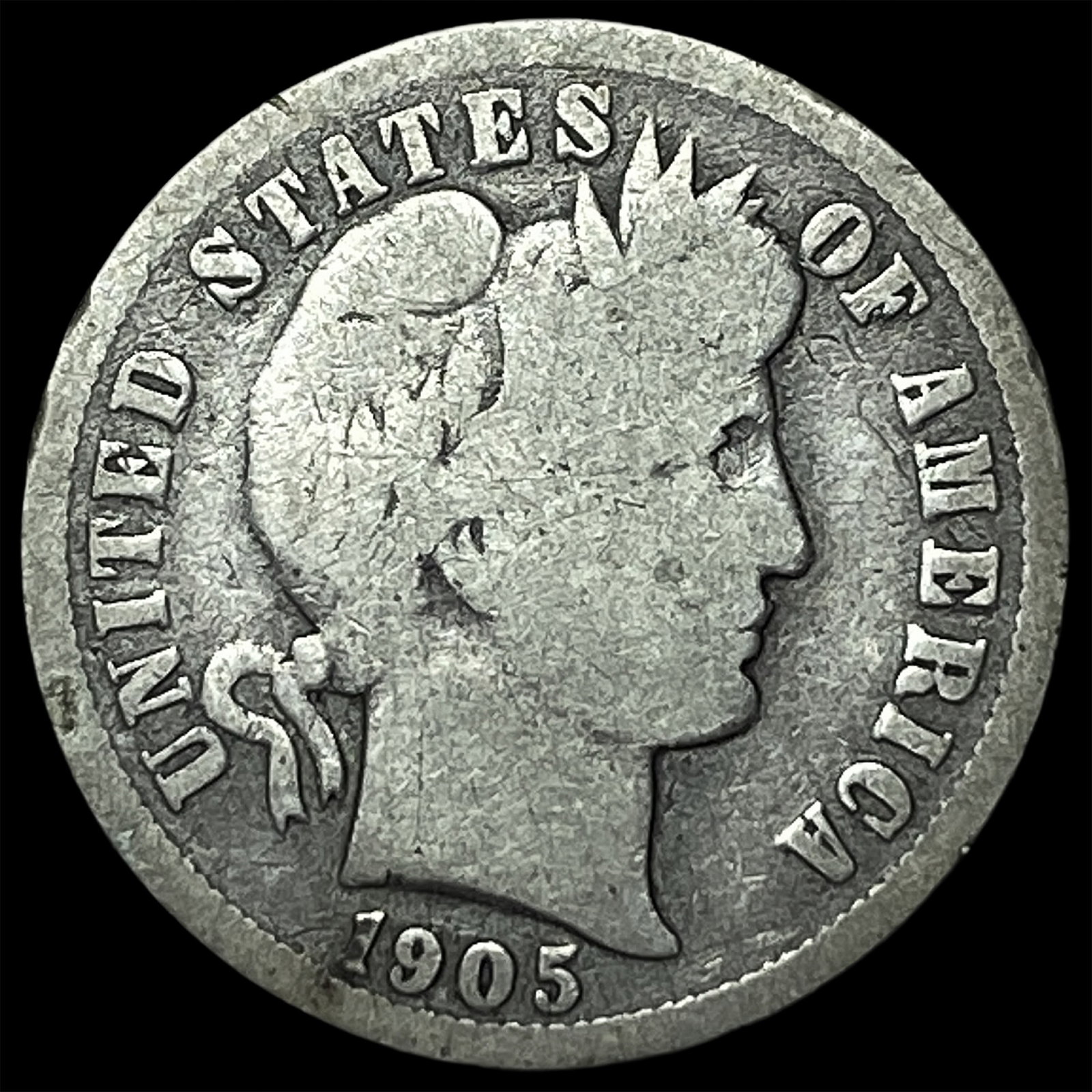 1905-O Micro O Silver Barber Dime LIGHTLY CIRCULATED: 1905-O Micro O Silver Barber Dime LIGHTLY CIRCULATED