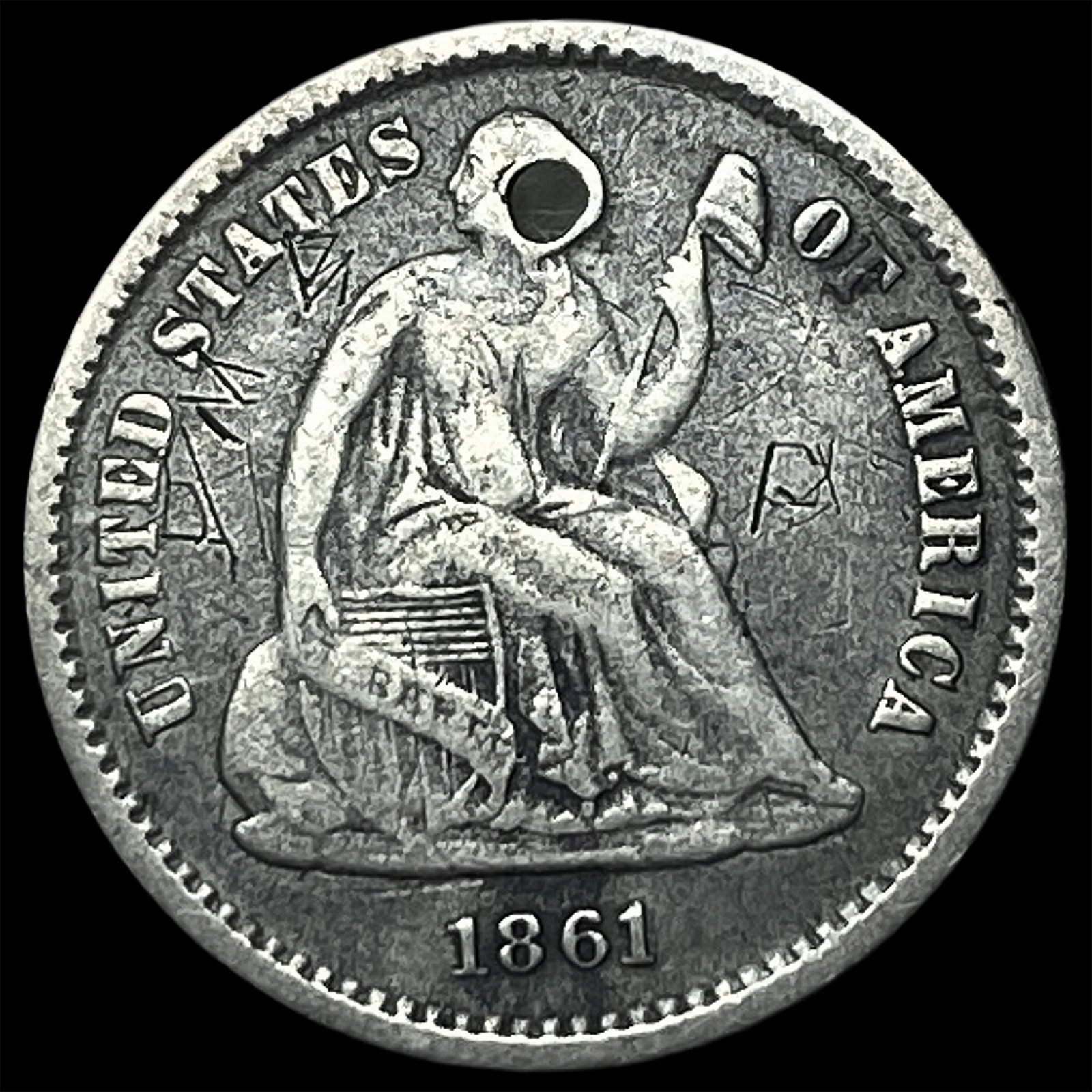 1861 Silver Seated Liberty Half Dime NICELY CIRCULATED