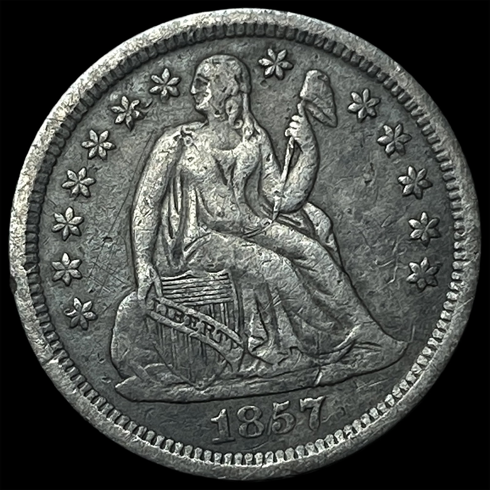 1857-O Silver Seated Liberty Dime NEARLY UNCIRCULATED: 1857-O Silver Seated Liberty Dime NEARLY UNCIRCULATED