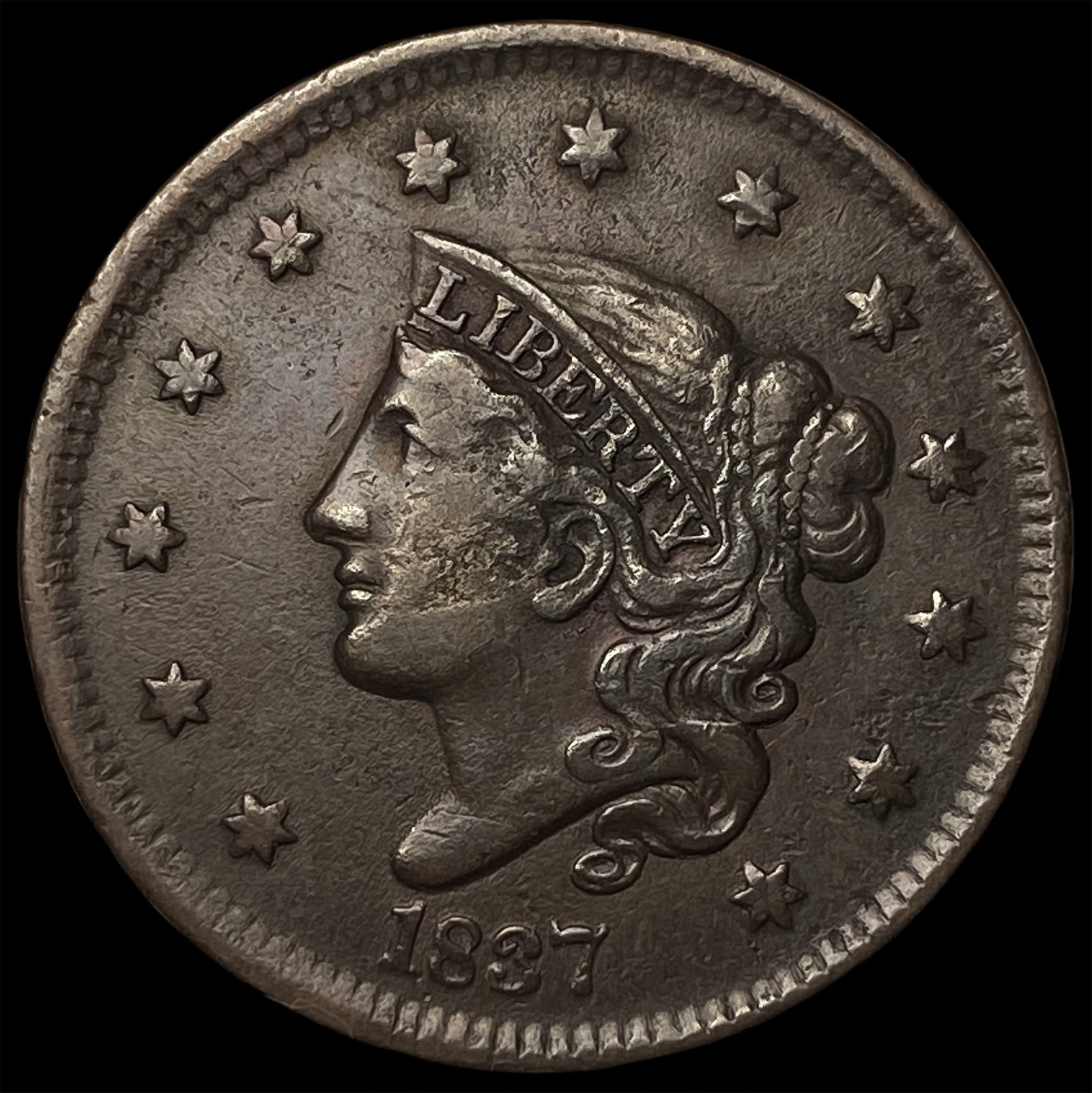 1837 Coronet Head Large Cent NEARLY UNCIRCULATED: 1837 Coronet Head Large Cent NEARLY UNCIRCULATED