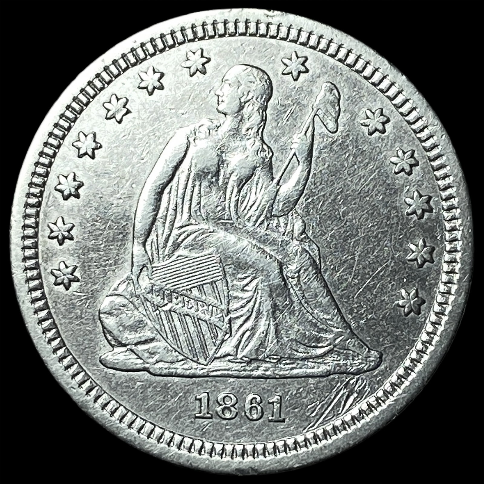 1861 Silver Seated Liberty Quarter CLOSELY UNCIRCULATED: 1861 Silver Seated Liberty Quarter CLOSELY UNCIRCULATED
