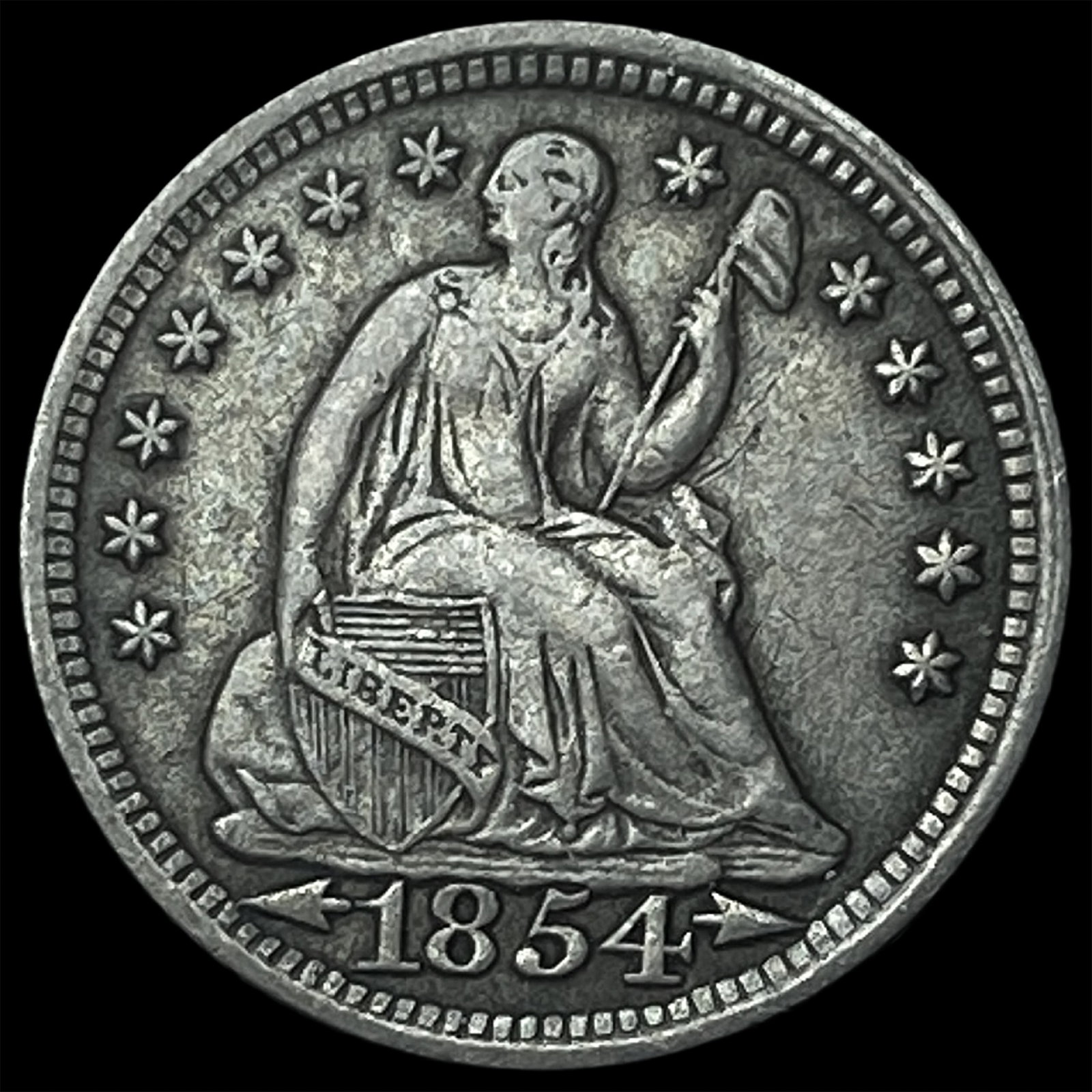 1854 Arrows Seated Liberty Half Dime NEARLY UNCIRCULATED: 1854 Arrows Seated Liberty Half Dime NEARLY UNCIRCULATED