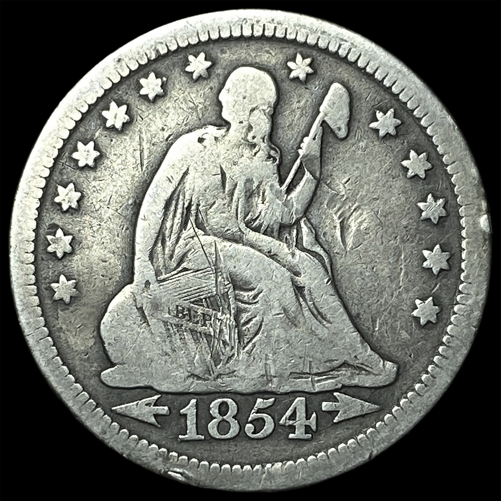 1854 Arrows Seated Liberty Quarter LIGHTLY CIRCULATED