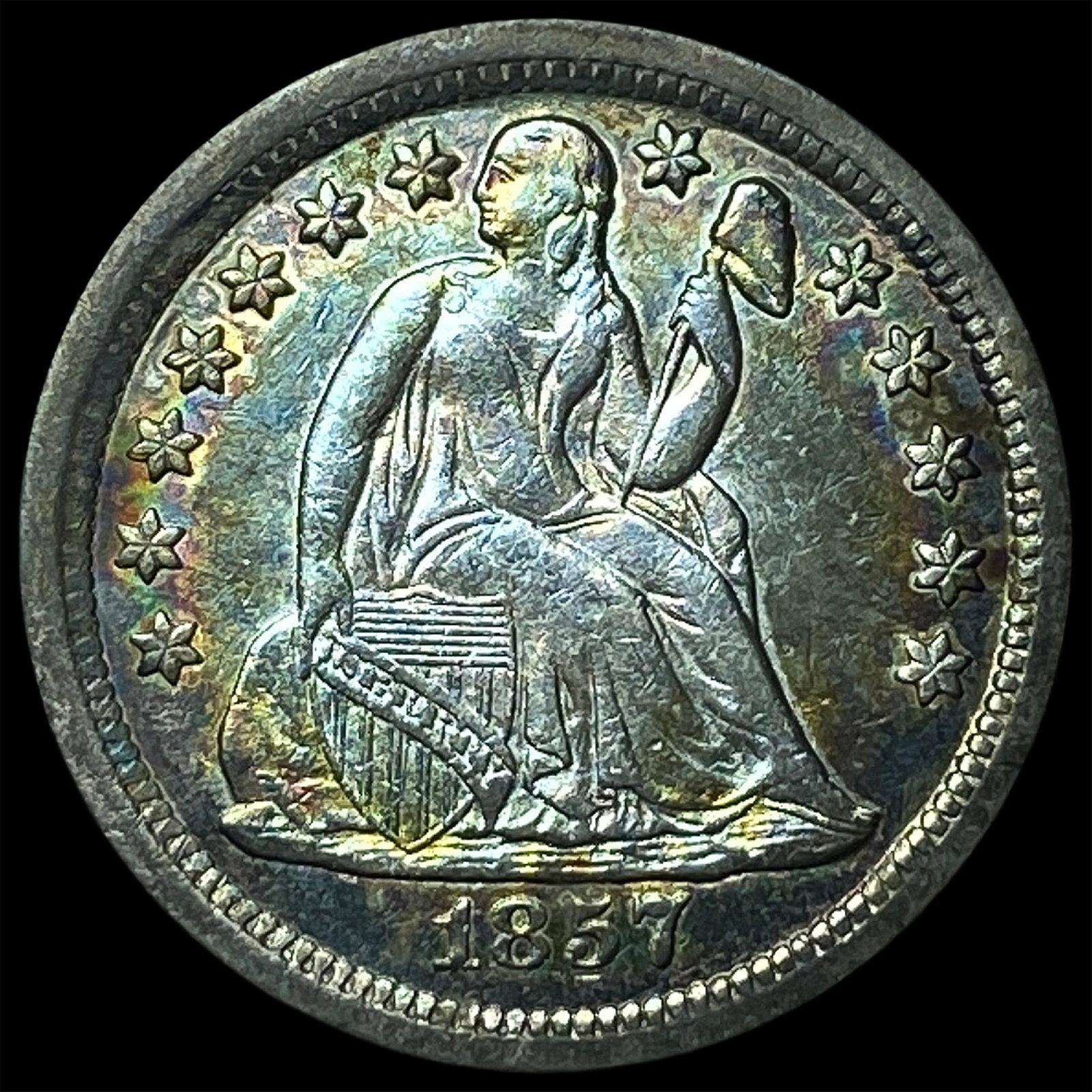 1857 Silver Seated Liberty Dime CHOICE AU