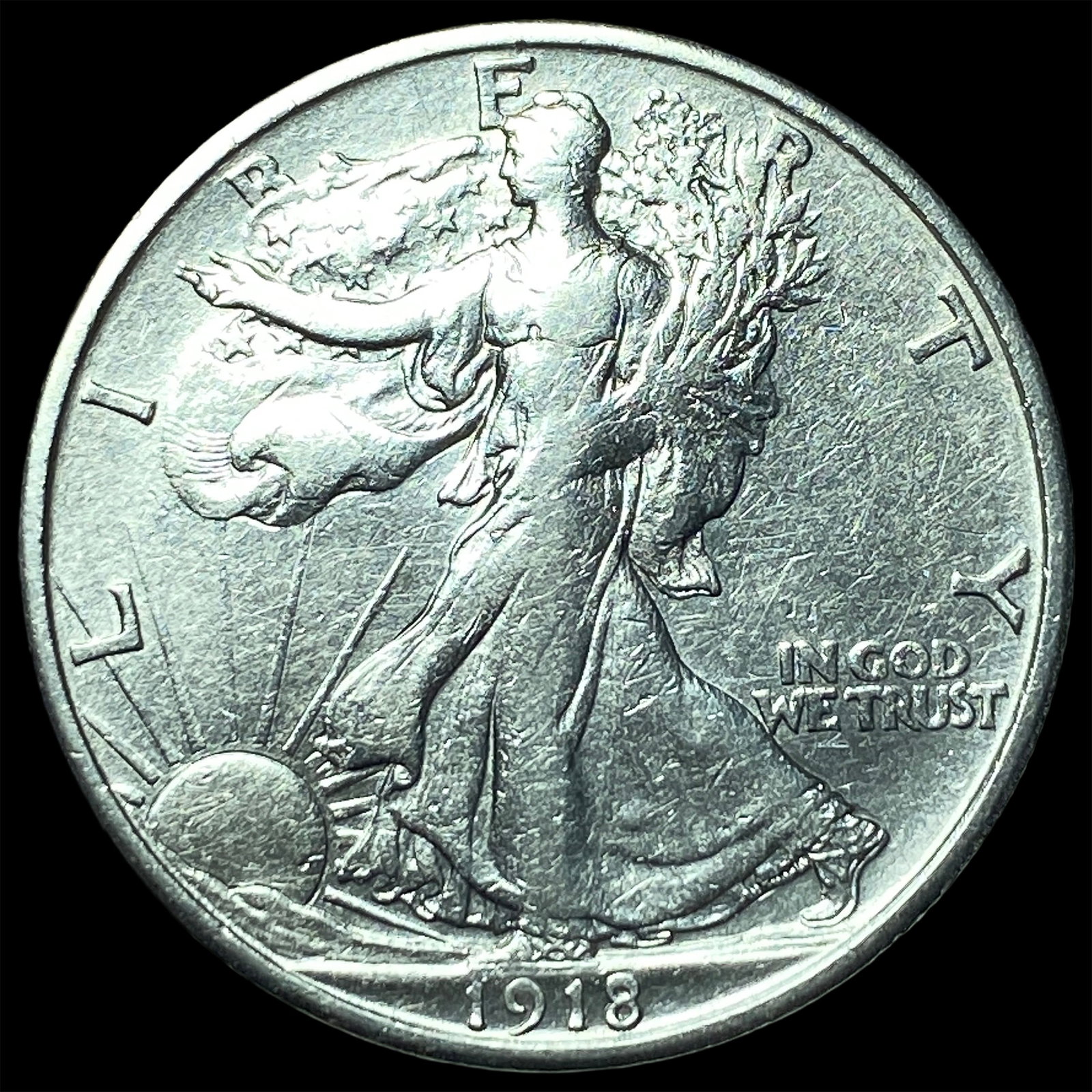 1918-S Silver Walking Liberty Half Dollar CLOSELY UNCIRCULATED: 1918-S Silver Walking Liberty Half Dollar CLOSELY UNCIRCULATED
