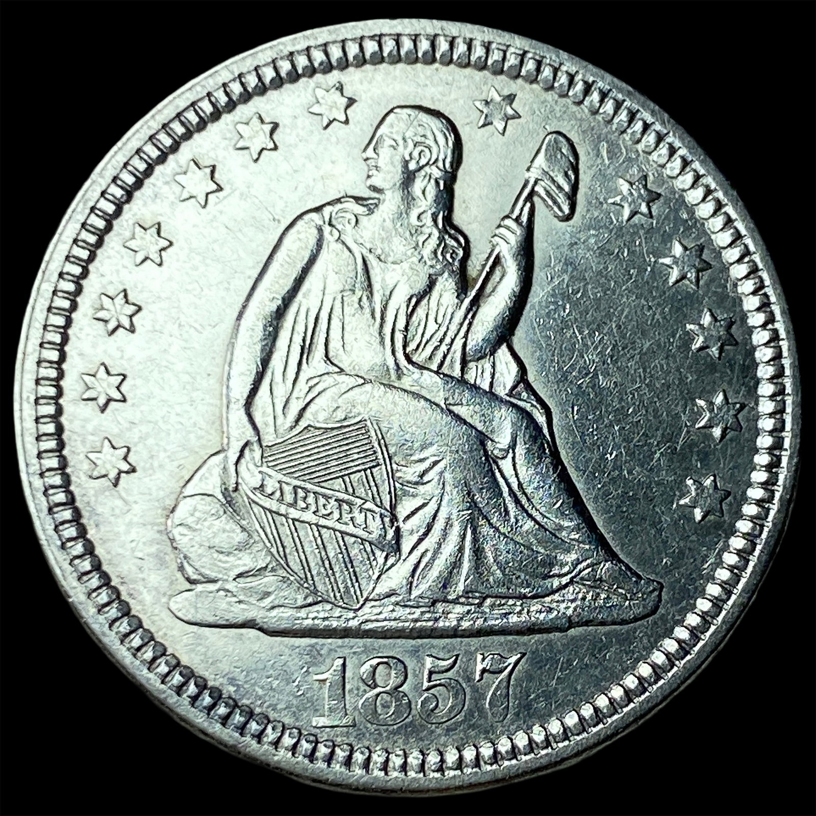 1857 Silver Seated Liberty Quarter UNCIRCULATED (1 of 2)