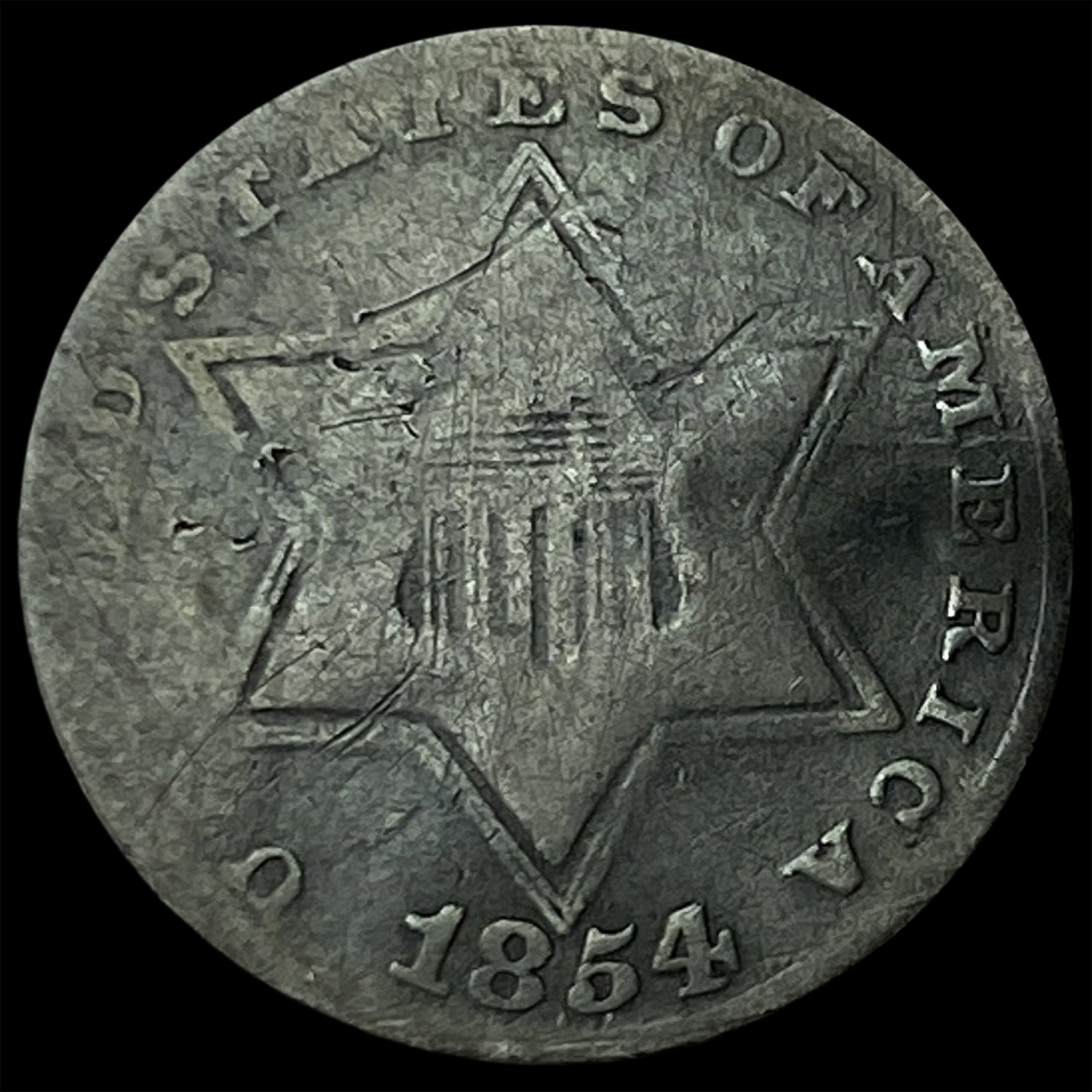 1854 Silver Three-Cent Piece NICELY CIRCULATED