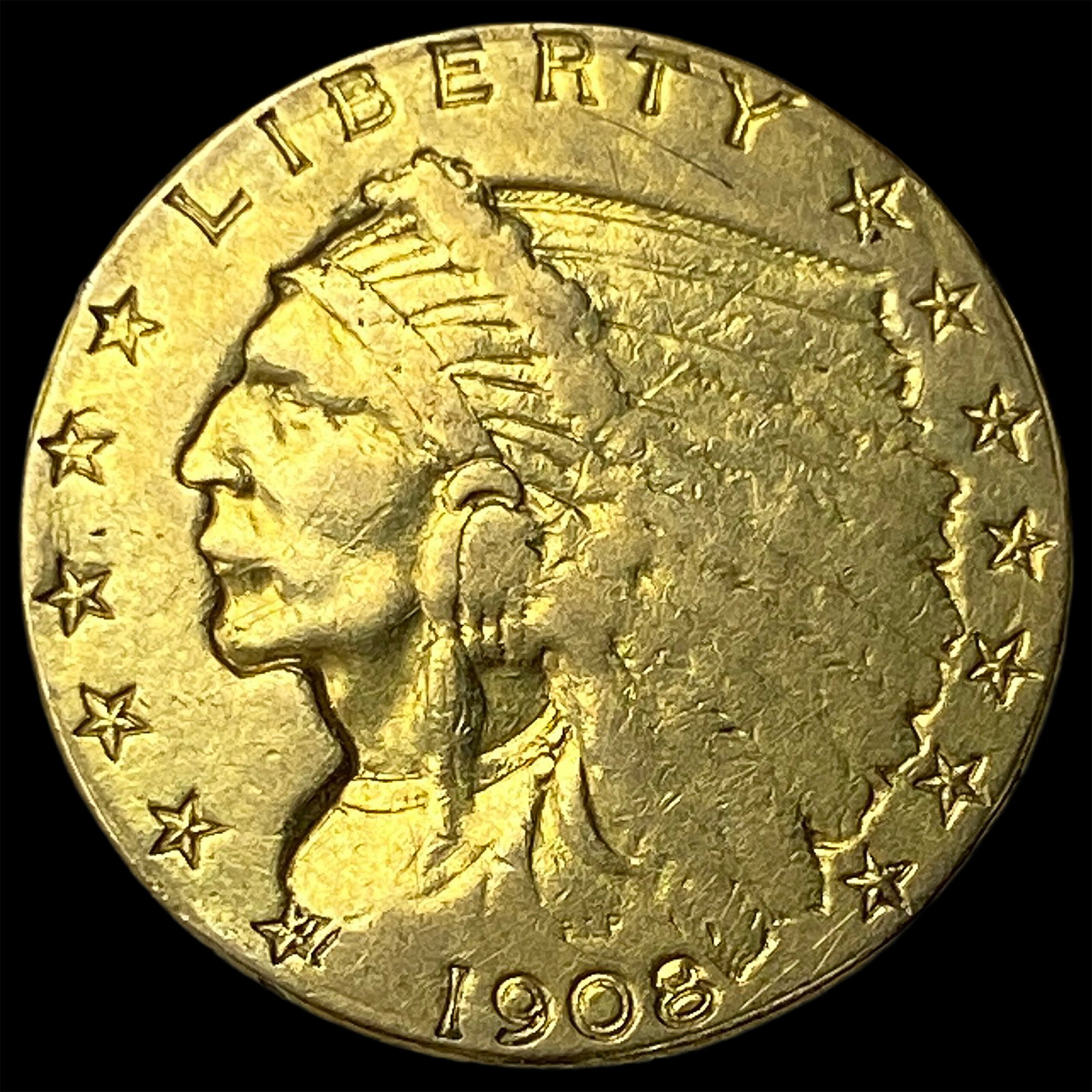 1908 Indian Head $2.5 Gold Quarter Eagle UNCIRCULATED: 1908 Indian Head $2.5 Gold Quarter Eagle UNCIRCULATED