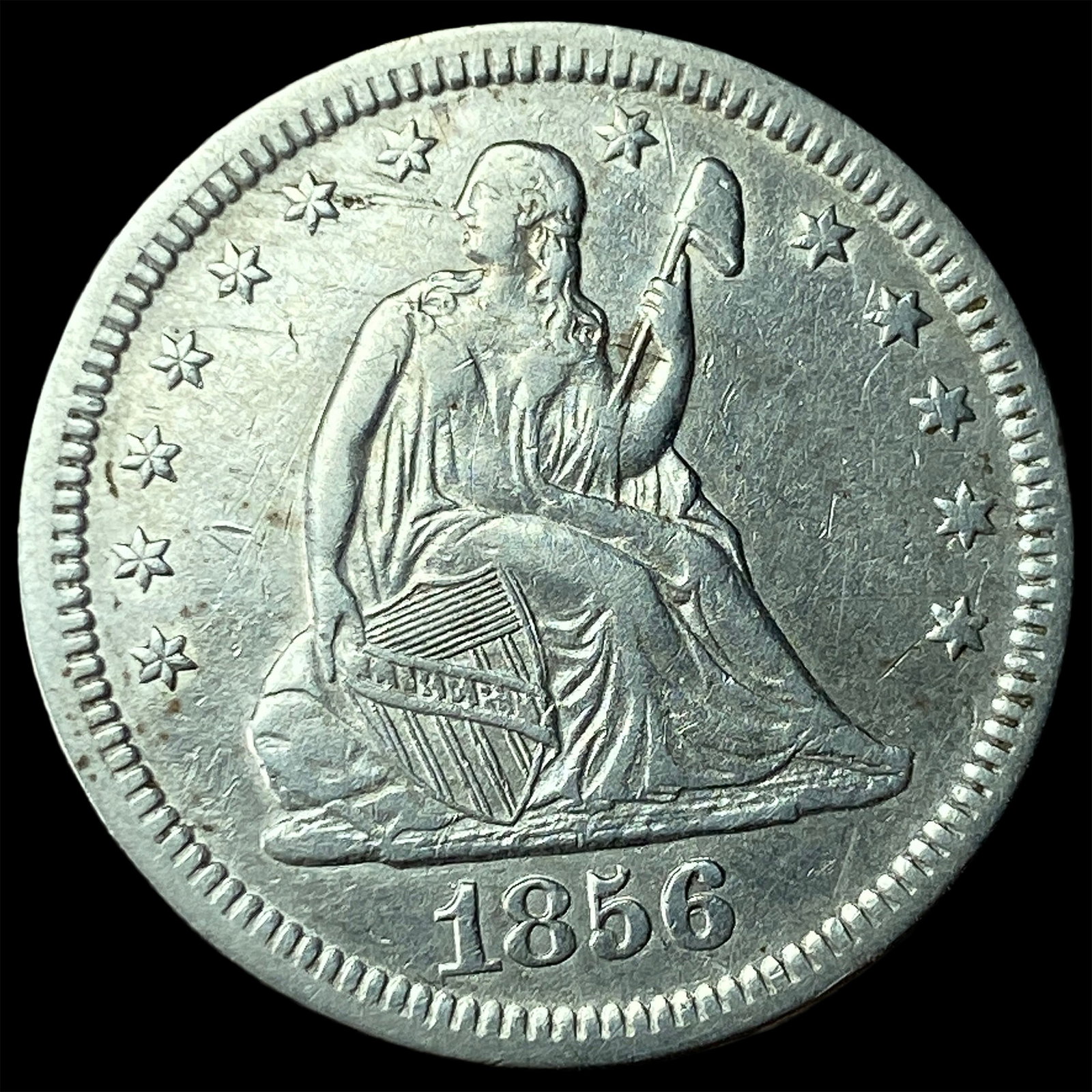 1856 Seated Liberty Silver Quarter CHOICE AU: 1856 Seated Liberty Silver Quarter CHOICE AU
