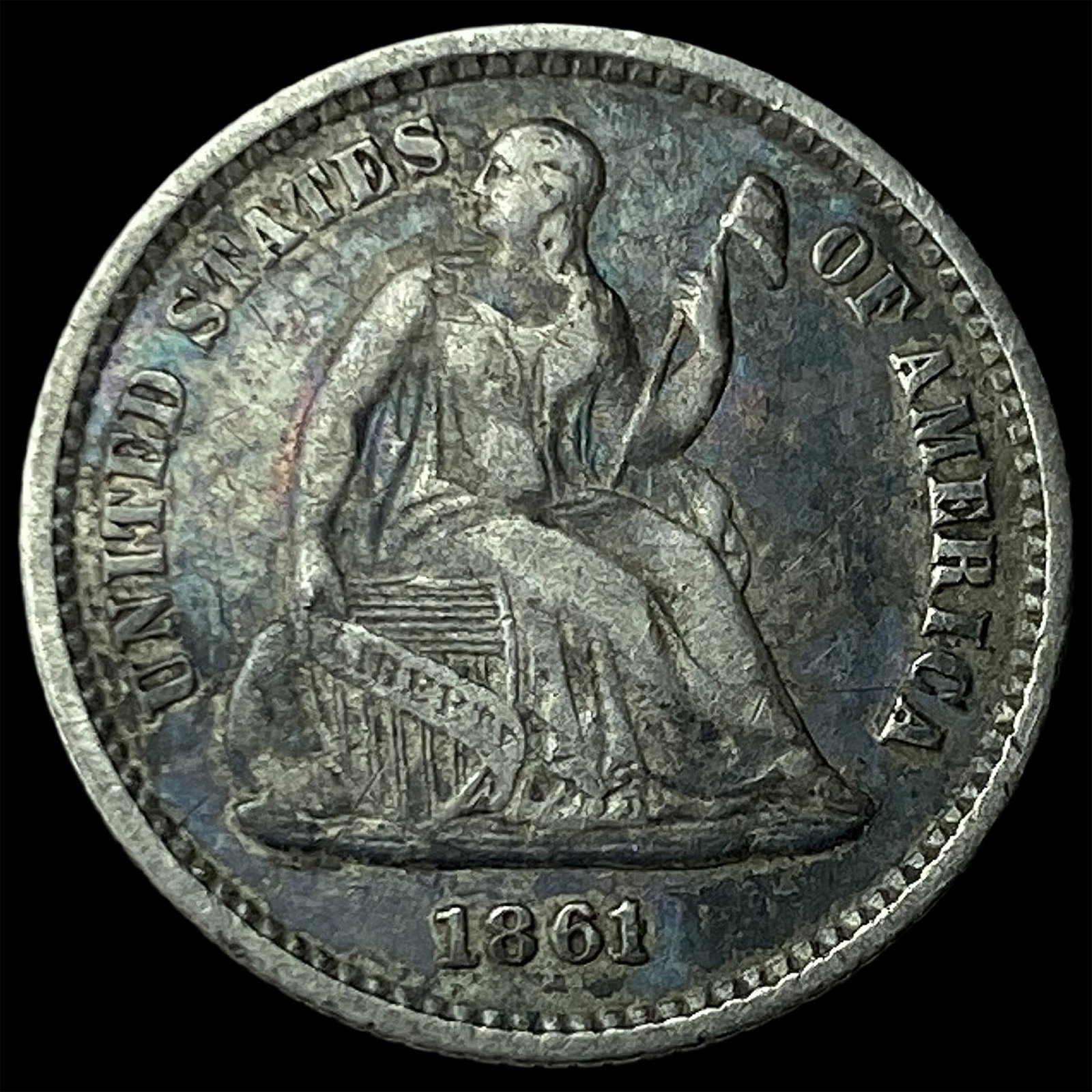 1861 Silver Seated Liberty Half Dime LIGHTLY CIRCULATED
