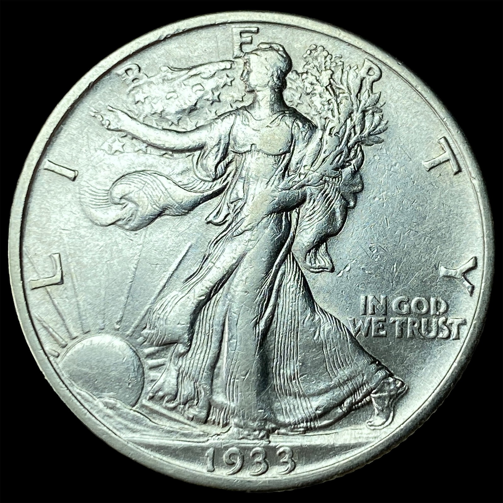 1933-S Silver Walking Liberty Half Dollar CLOSELY UNCIRCULATED: 1933-S Silver Walking Liberty Half Dollar CLOSELY UNCIRCULATED