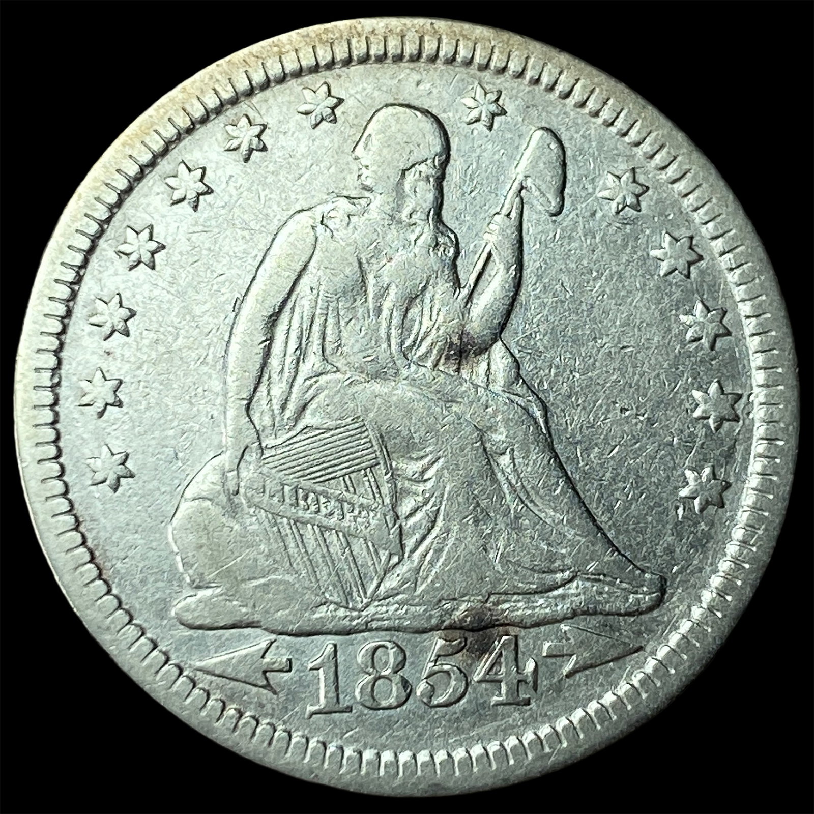 1854 Arrows Seated Liberty Quarter CLOSELY UNCIRCULATED: 1854 Arrows Seated Liberty Quarter CLOSELY UNCIRCULATED
