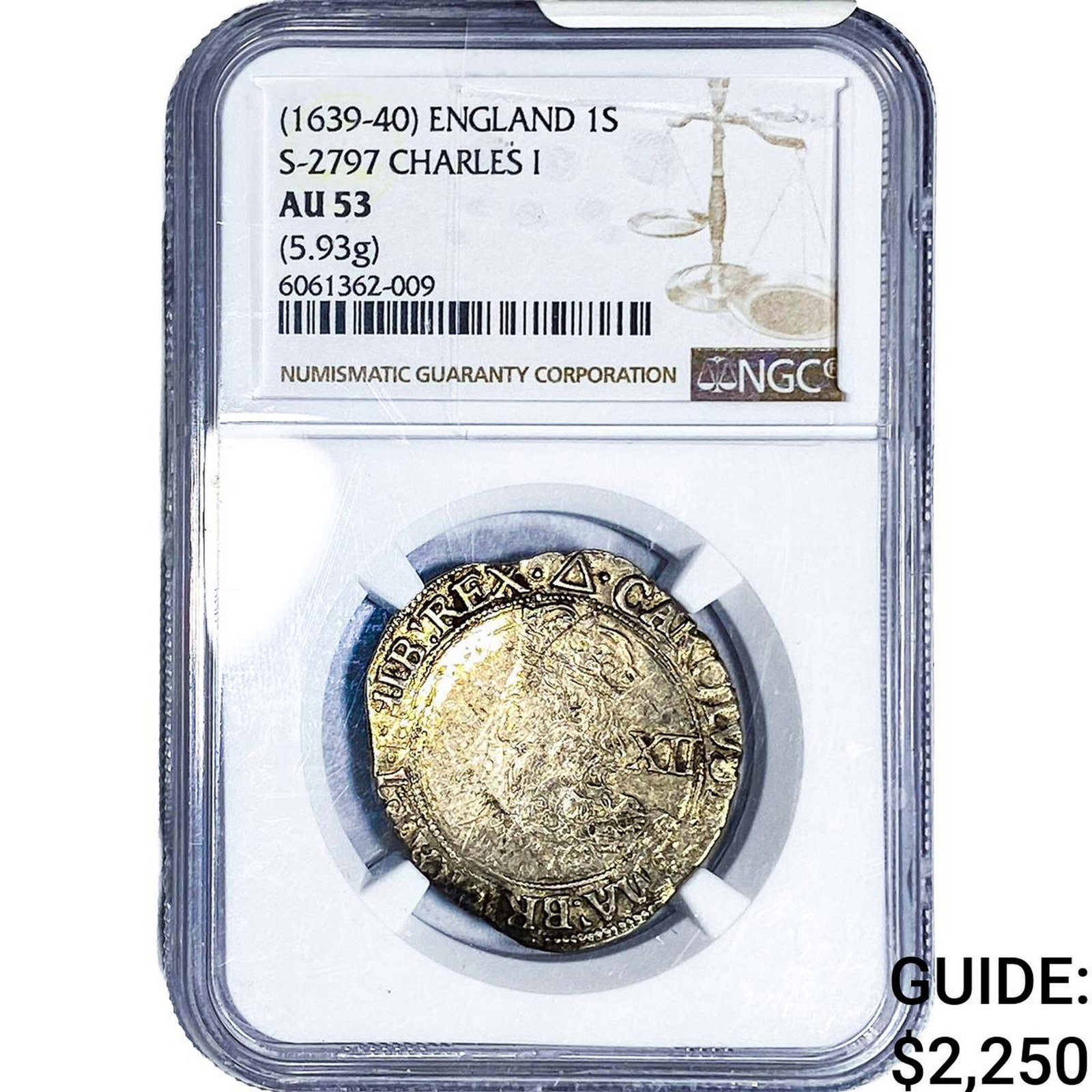 (1639-40) England Silver Shilling Charles I NGC AU53: (1639-40) England Silver Shilling Charles I NGC AU53