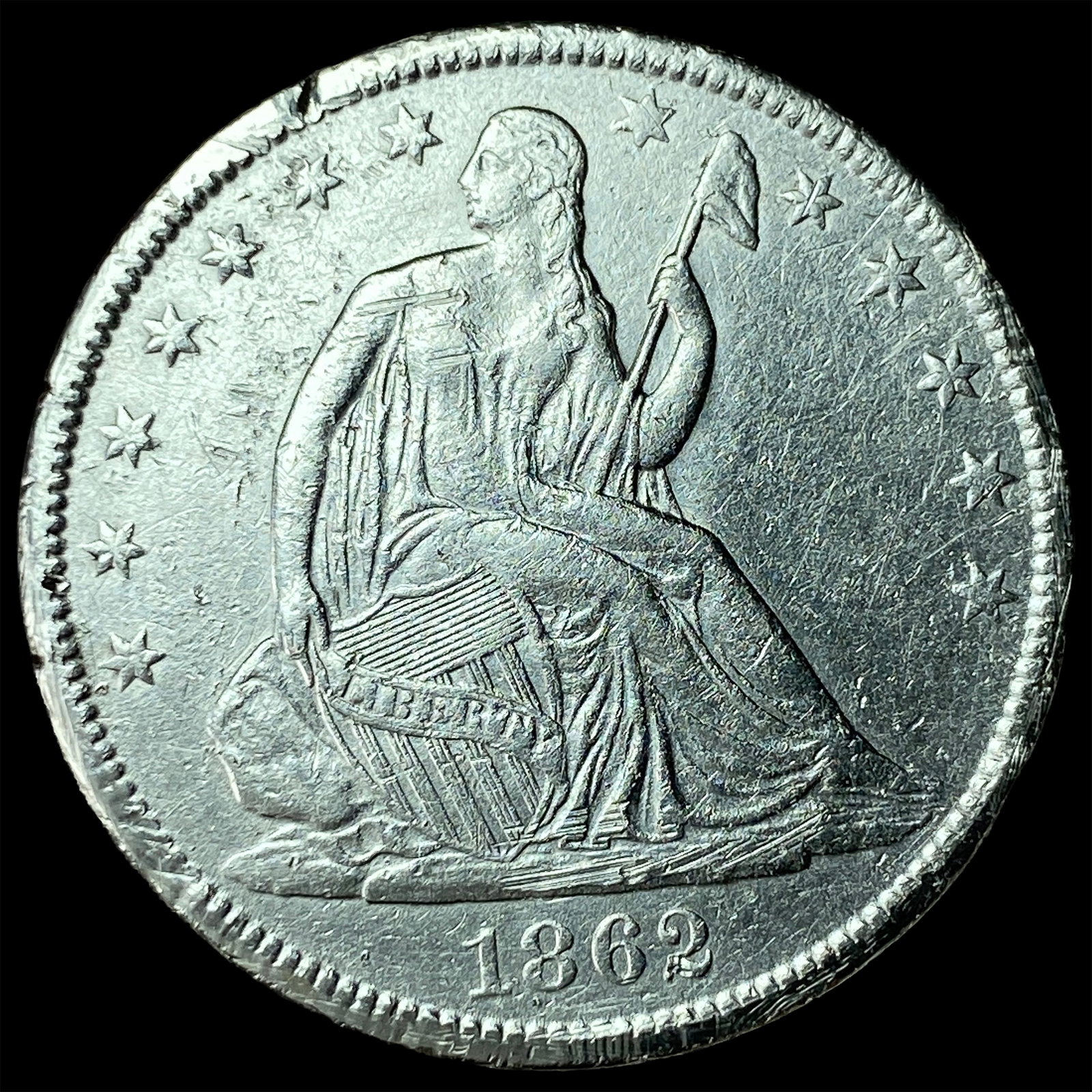 1862-S Silver Seated Liberty Half Dollar HIGH GRADE: 1862-S Silver Seated Liberty Half Dollar HIGH GRADE