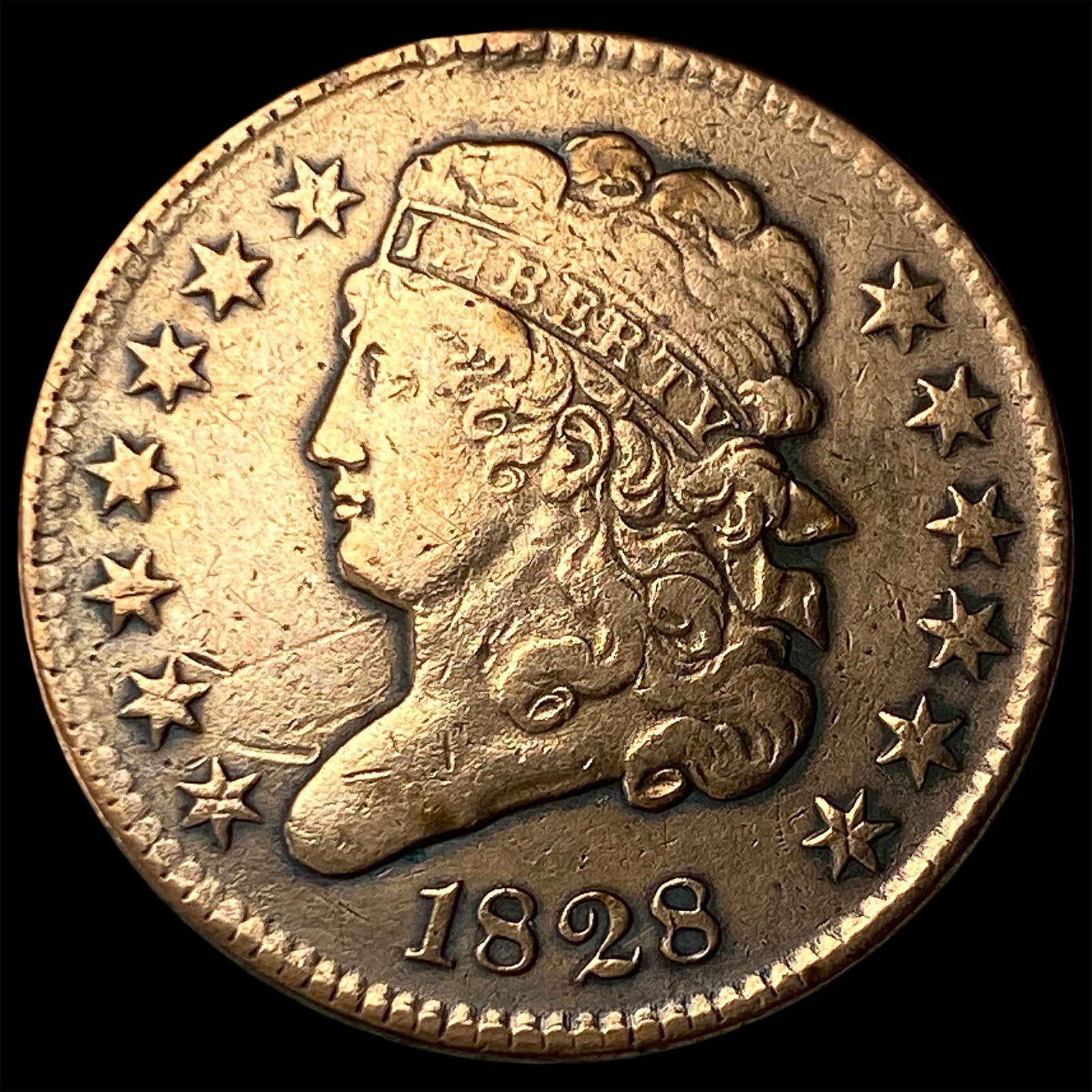 1828 Classic Head Half Cent NEARLY UNCIRCULATED: 1828 Classic Head Half Cent NEARLY UNCIRCULATED