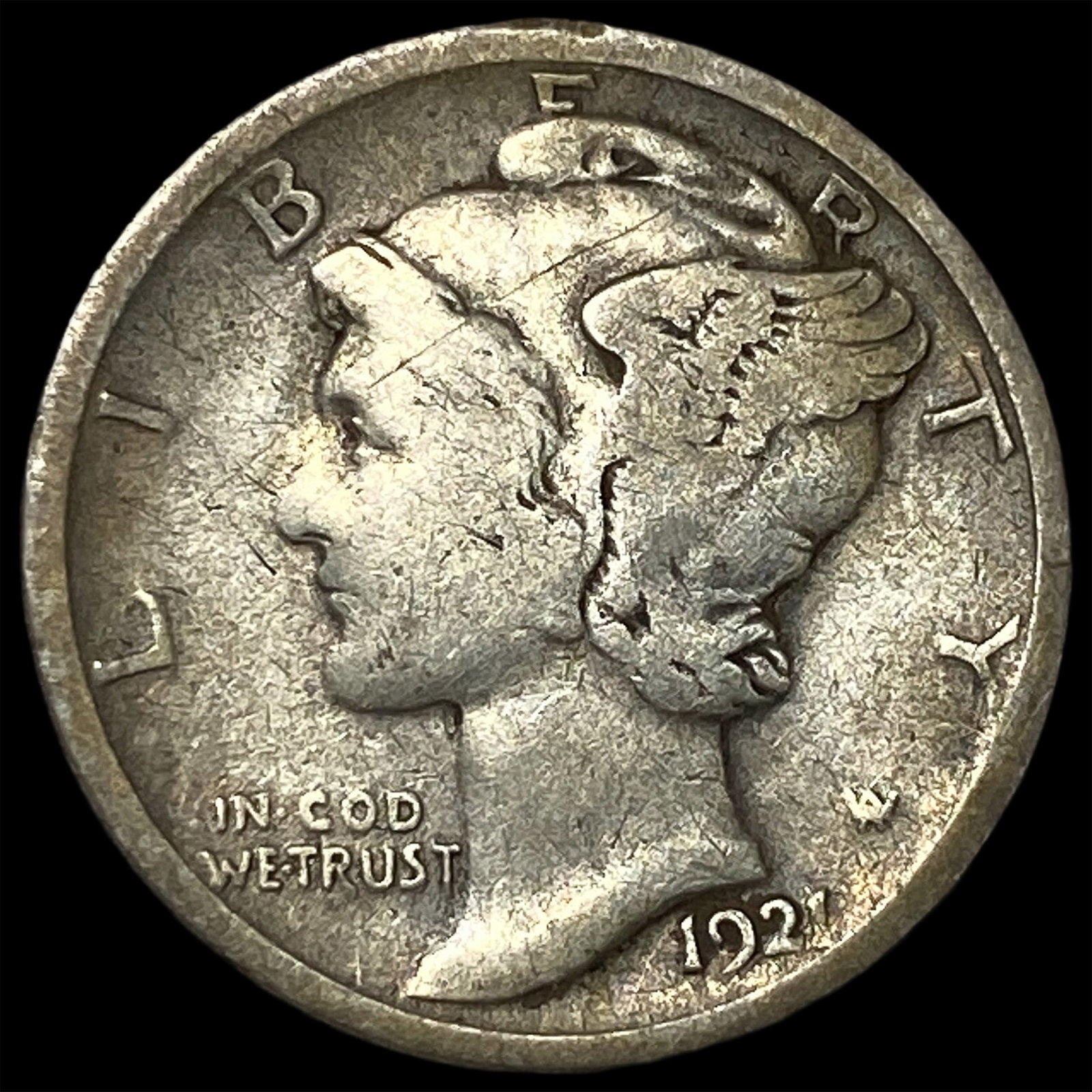 1921 Silver Mercury Dime LIGHTLY CIRCULATED: 1921 Silver Mercury Dime LIGHTLY CIRCULATED