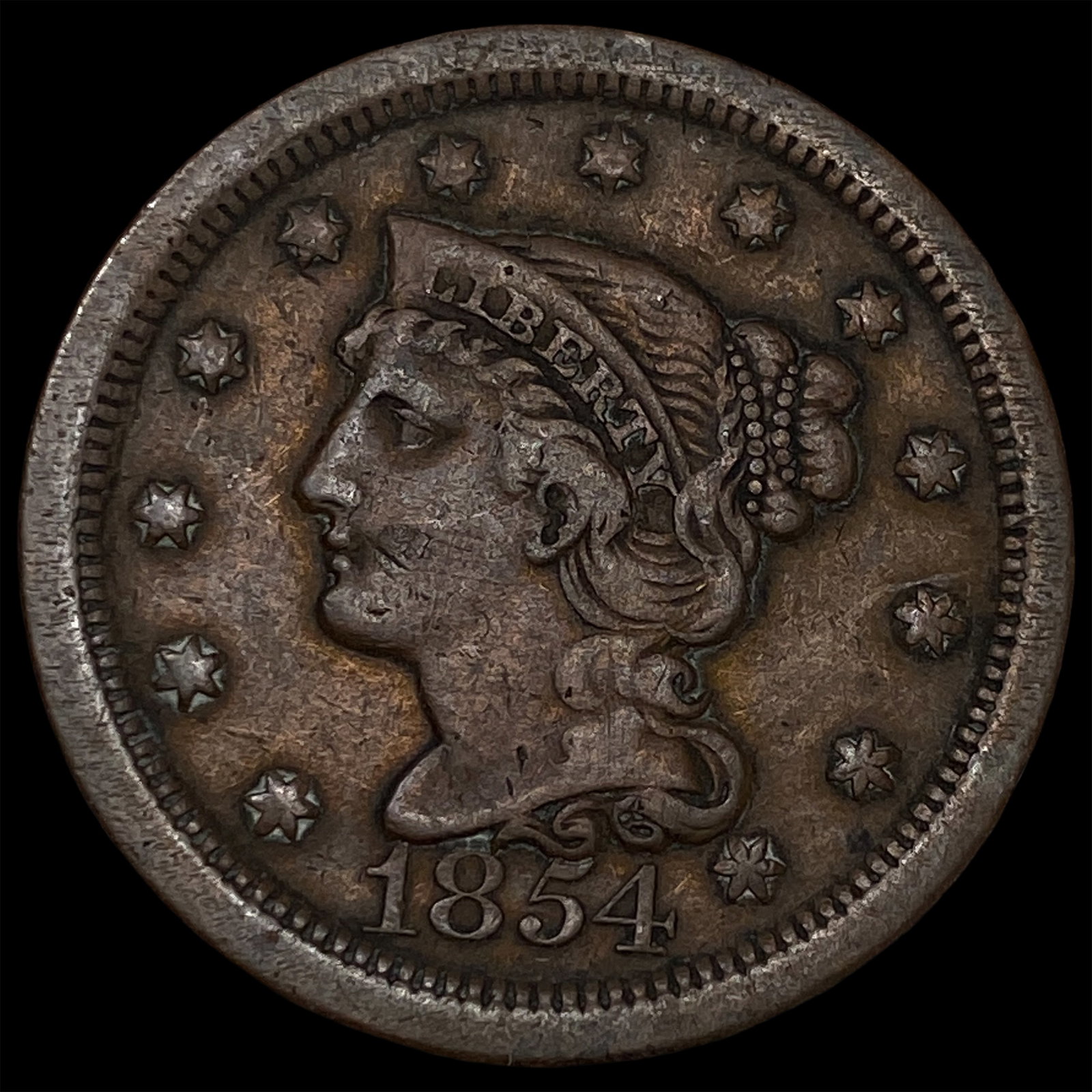1854 Braided Hair Large Cent NEARLY UNCIRCULATED: 1854 Braided Hair Large Cent NEARLY UNCIRCULATED