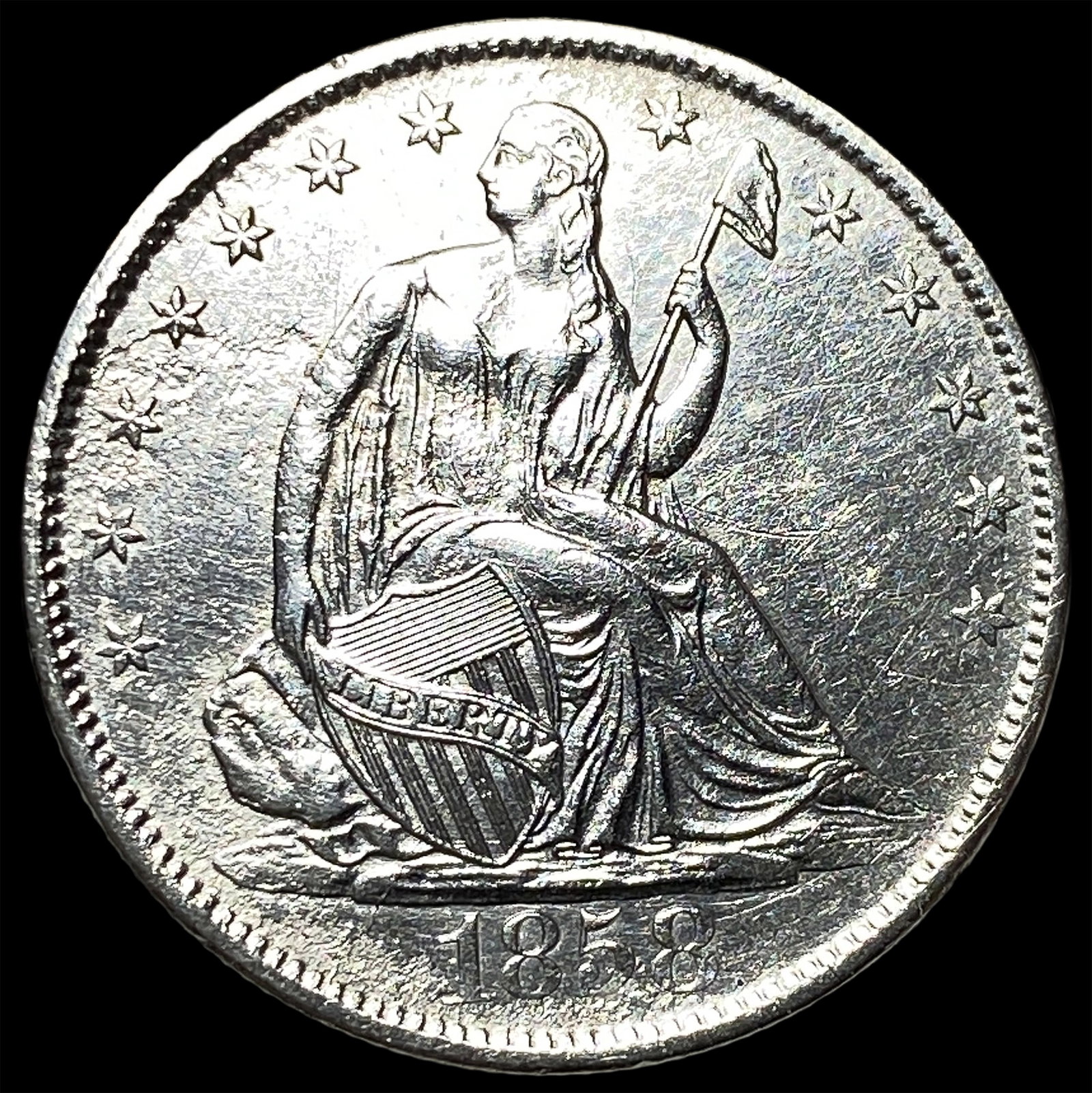 1858-O Silver Seated Liberty Half Dollar CHOICE AU