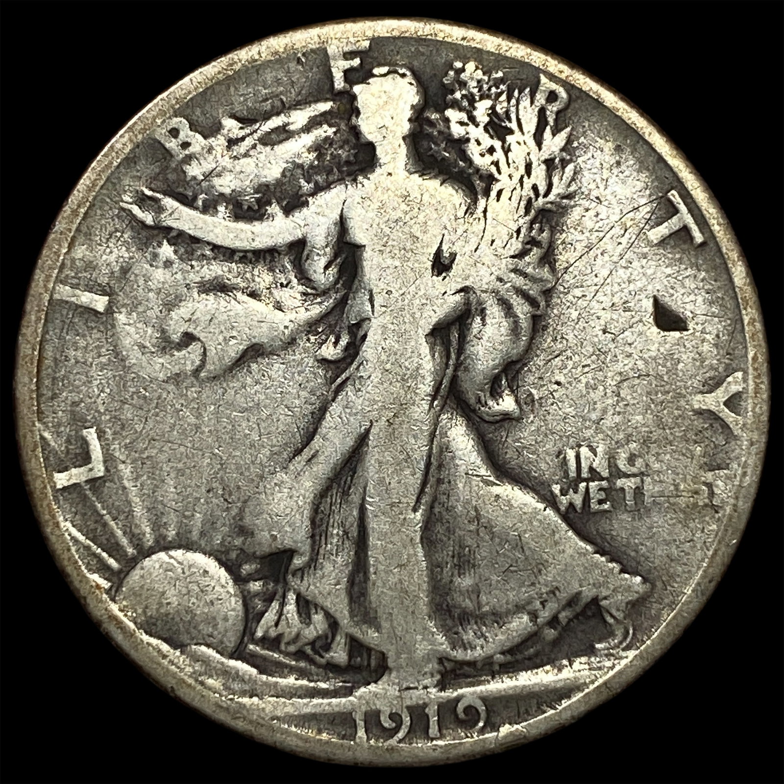 1919-S Silver Walking Liberty Half Dollar LIGHTLY CIRCULATED