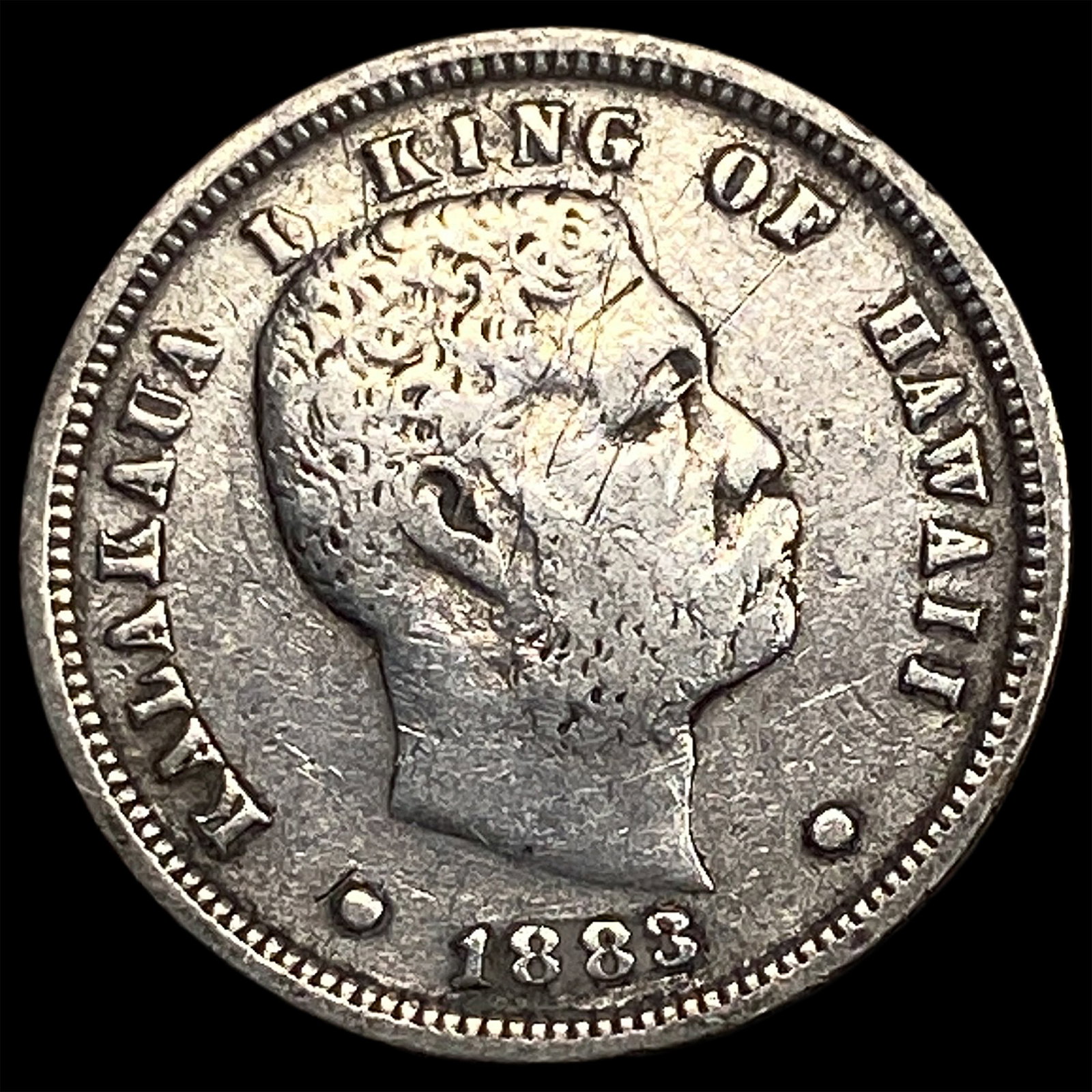 1883 Silver Dime Hawaii Kalakaua I NEARLY UNCIRCULATED: 1883 Silver Dime Hawaii Kalakaua I NEARLY UNCIRCULATED