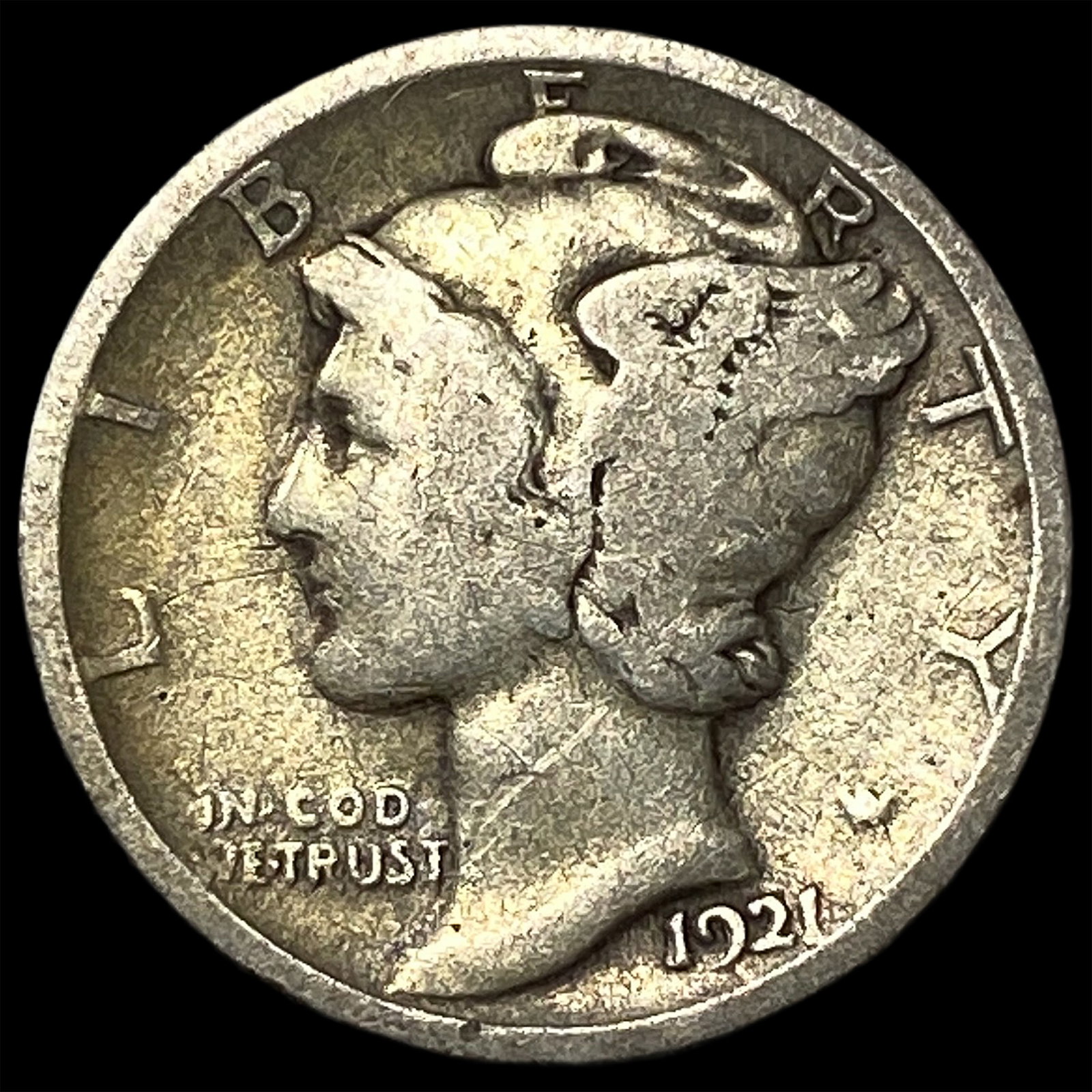 1921 Silver Mercury Dime NEARLY UNCIRCULATED: 1921 Silver Mercury Dime NEARLY UNCIRCULATED
