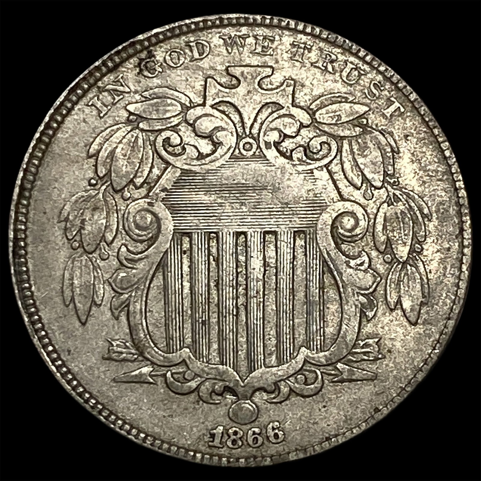 1866 Shield Nickel CLOSELY UNCIRCULATED: 1866 Shield Nickel CLOSELY UNCIRCULATED
