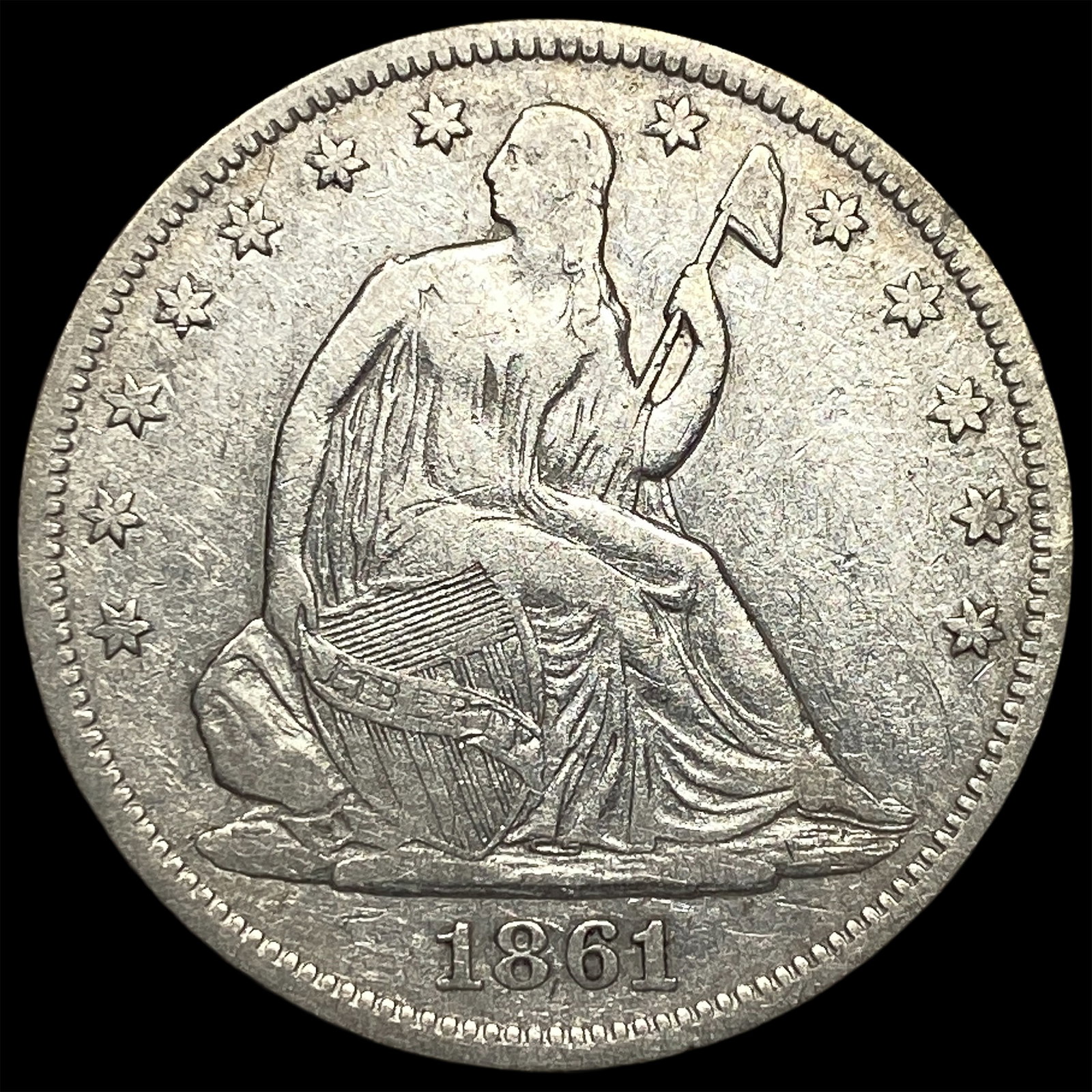 1861 Silver Seated Liberty Half Dollar NEARLY UNCIRCULATED: 1861 Silver Seated Liberty Half Dollar NEARLY UNCIRCULATED