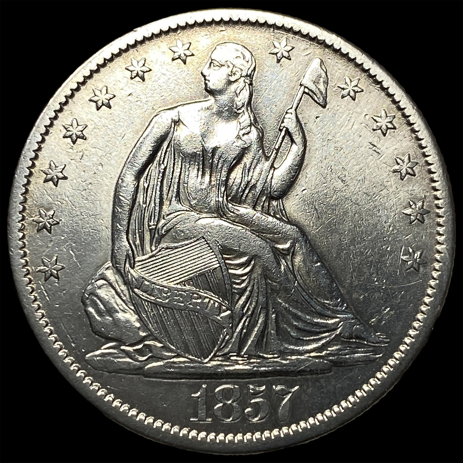 1857-O Silver Seated Liberty Half Dollar NEARLY UNCIRCULATED: 1857-O Silver Seated Liberty Half Dollar NEARLY UNCIRCULATED