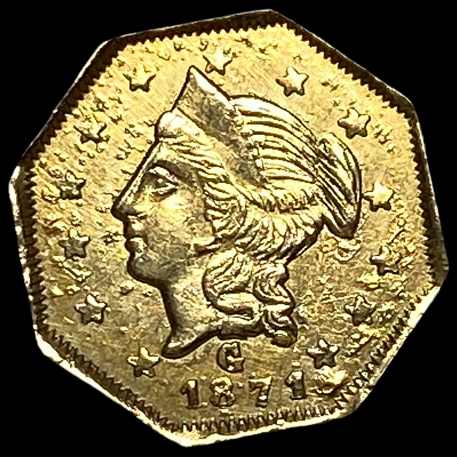 1871 California Gold 1 Dollar Token CLOSELY UNCIRCULATED: 1871 California Gold 1 Dollar Token CLOSELY UNCIRCULATED