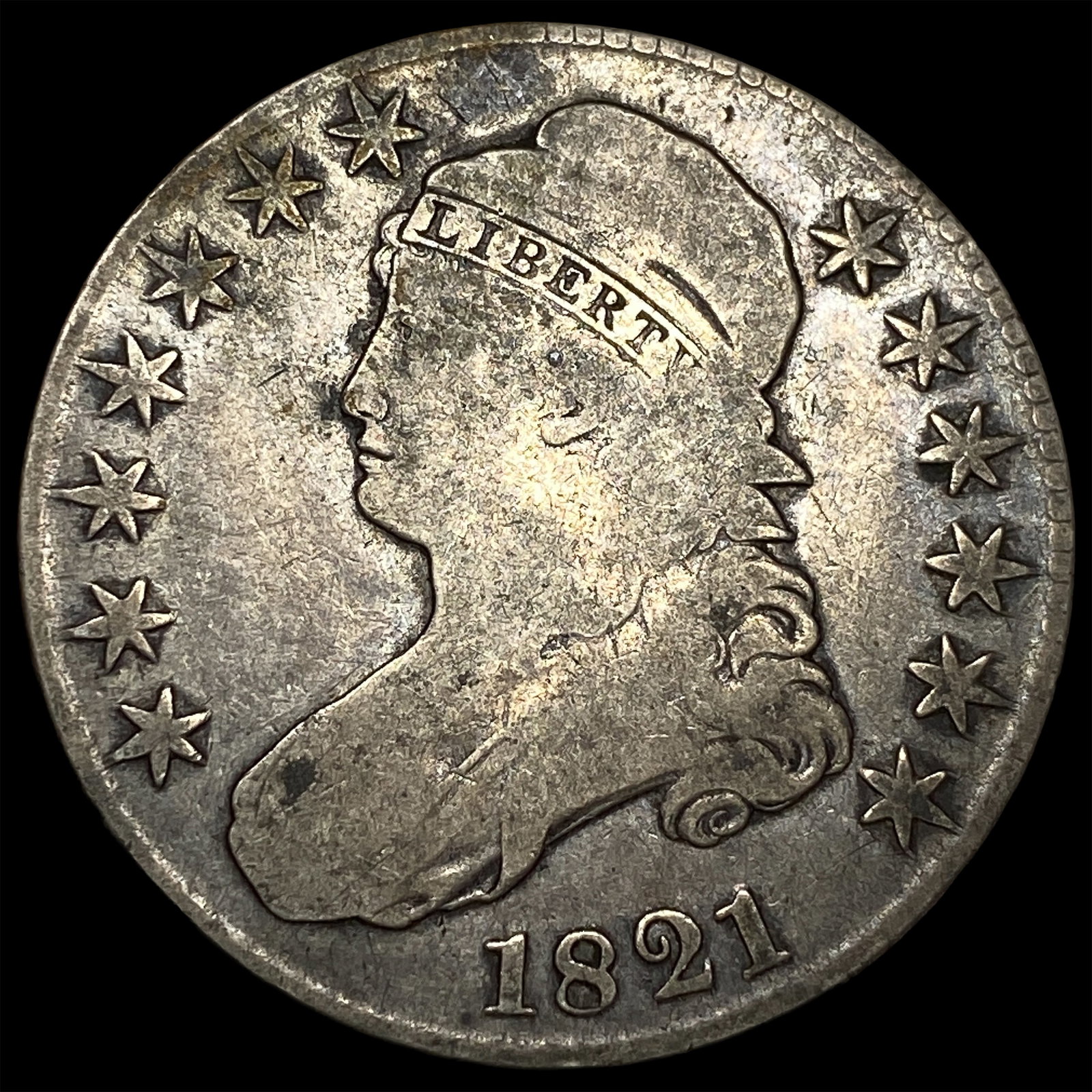 1821 Capped Bust Half Dollar NICELY CIRCULATED: 1821 Capped Bust Half Dollar NICELY CIRCULATED
