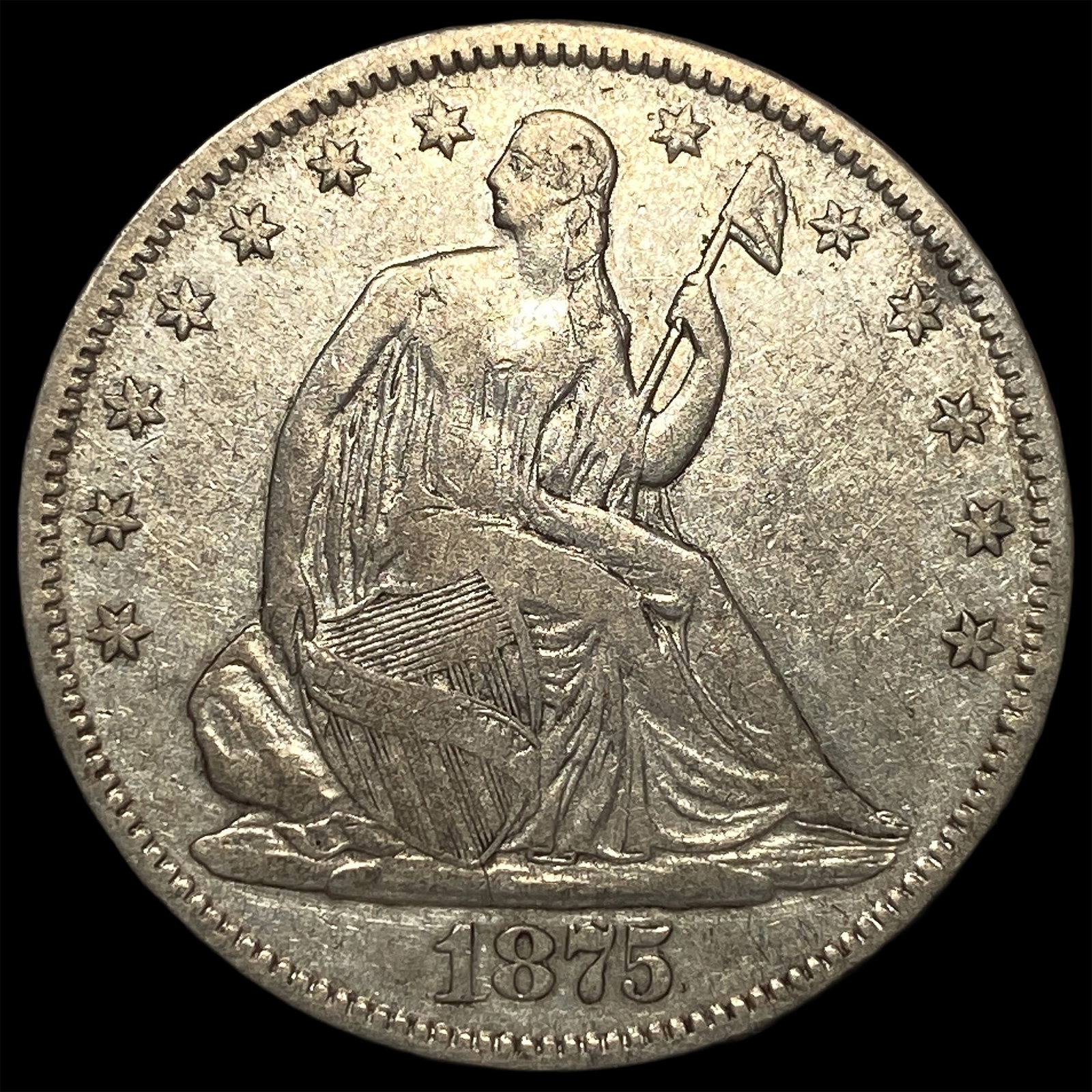 1875-S Silver Seated Liberty Half Dollar LIGHTLY CIRCULATED: 1875-S Silver Seated Liberty Half Dollar LIGHTLY CIRCULATED