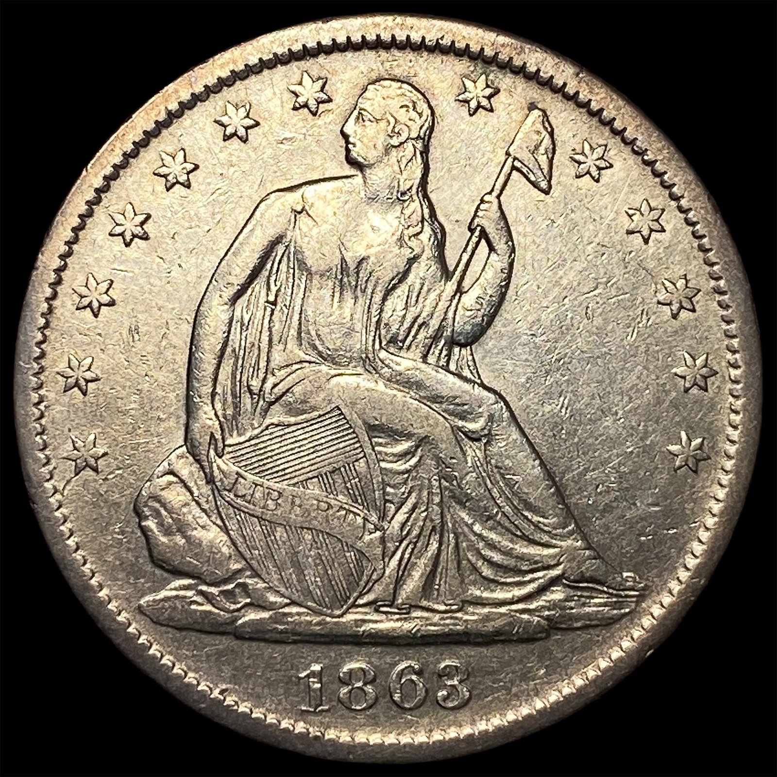 1863-S Silver Seated Liberty Half Dollar CHOICE AU: 1863-S Silver Seated Liberty Half Dollar CHOICE AU